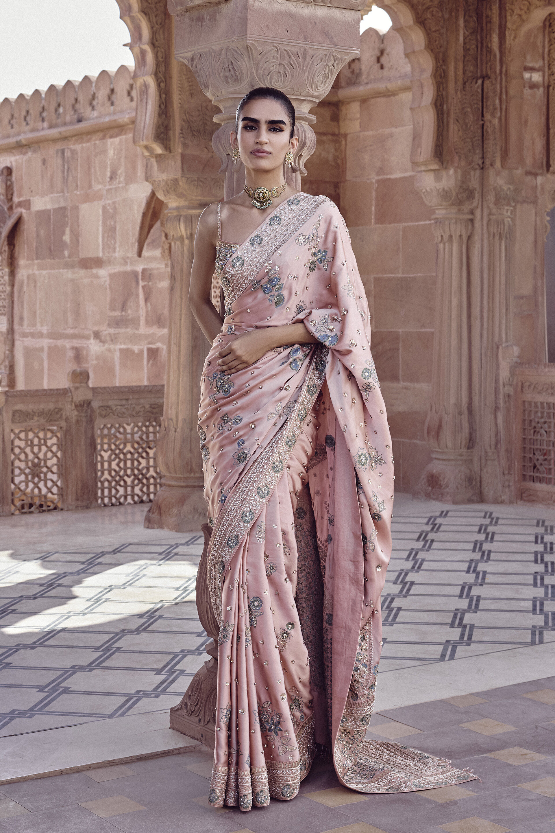 Aurima Gota Patti Saree - Blush