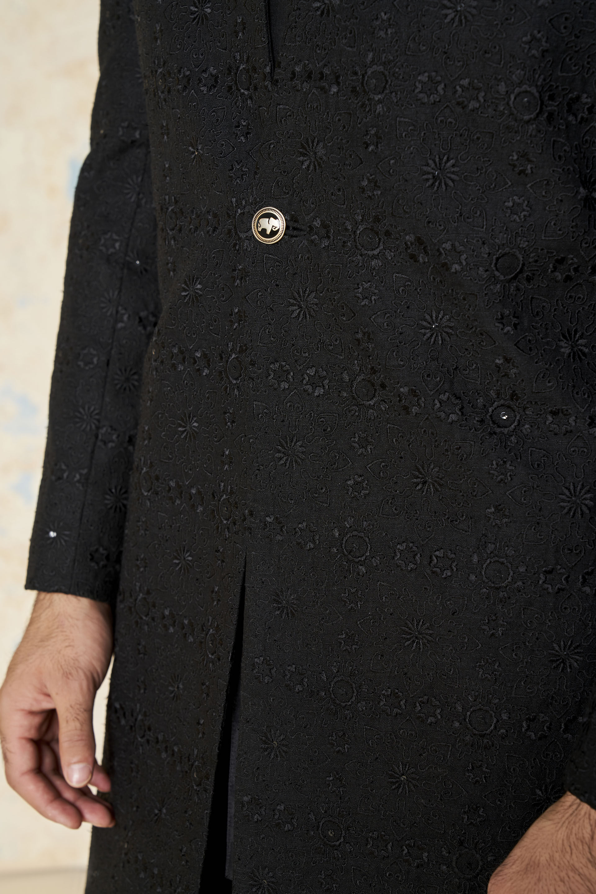 Yuven Silk Sherwani - Black, Black, image 9