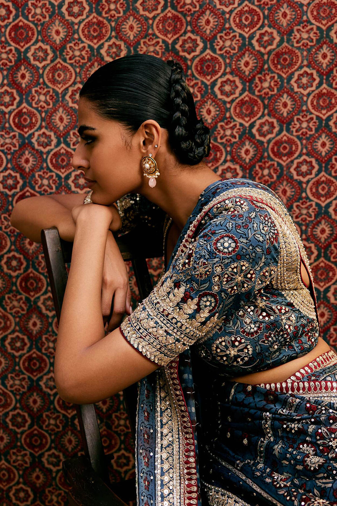 Buy Designer Akari Ajrakh Handblock Printed Choli Blue Online from