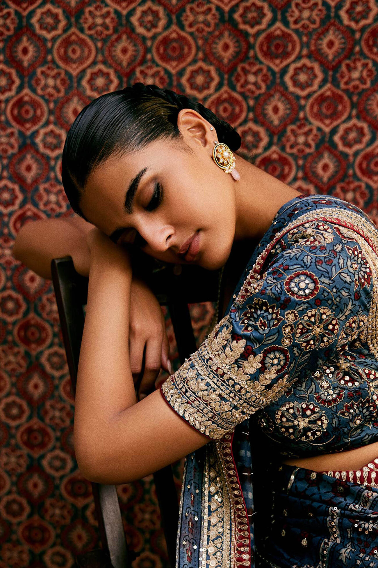 Buy Designer Akari Ajrakh Handblock Printed Choli Blue Online from