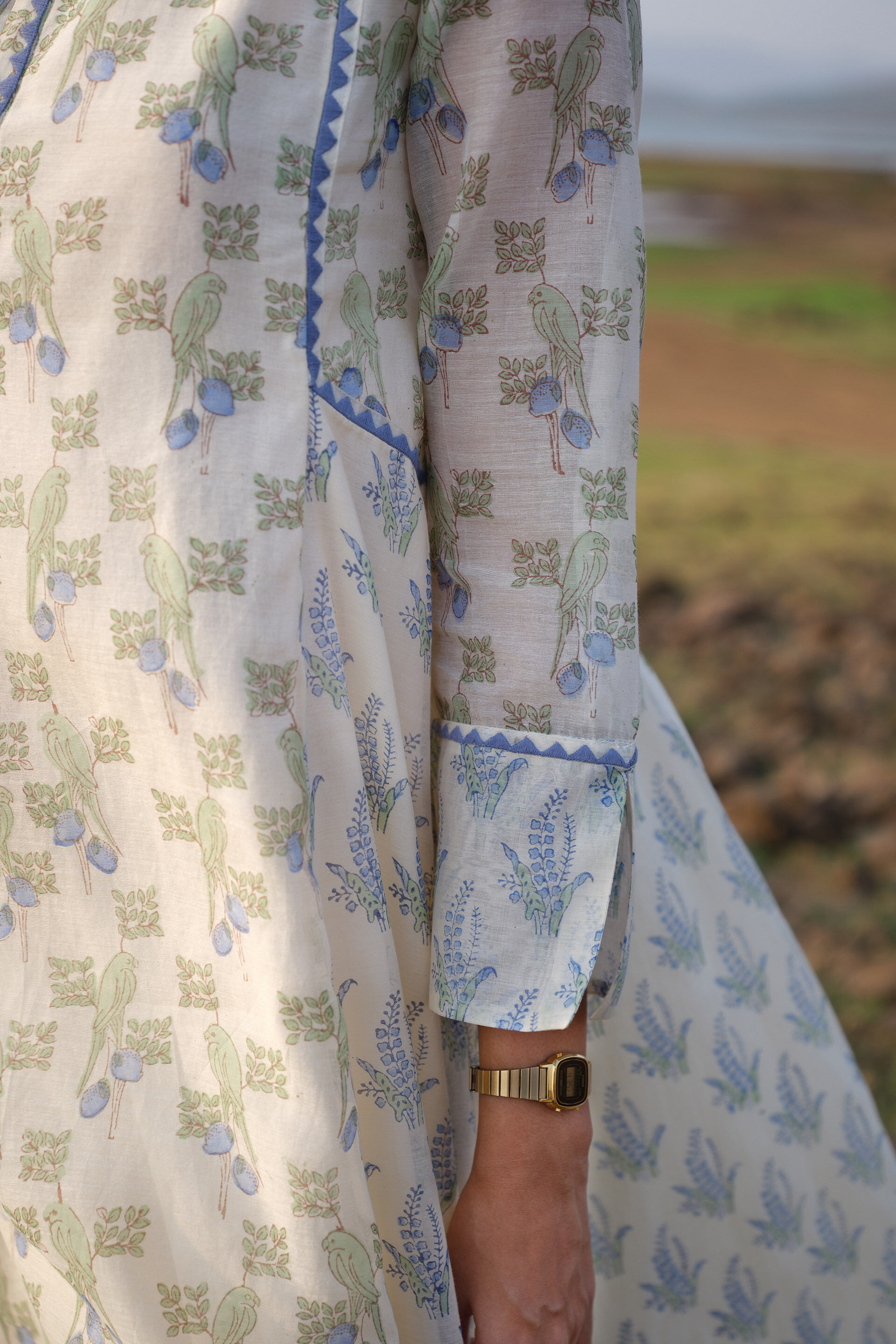 Florin Hand-block Printed Mul Kurta - White, White, image 4