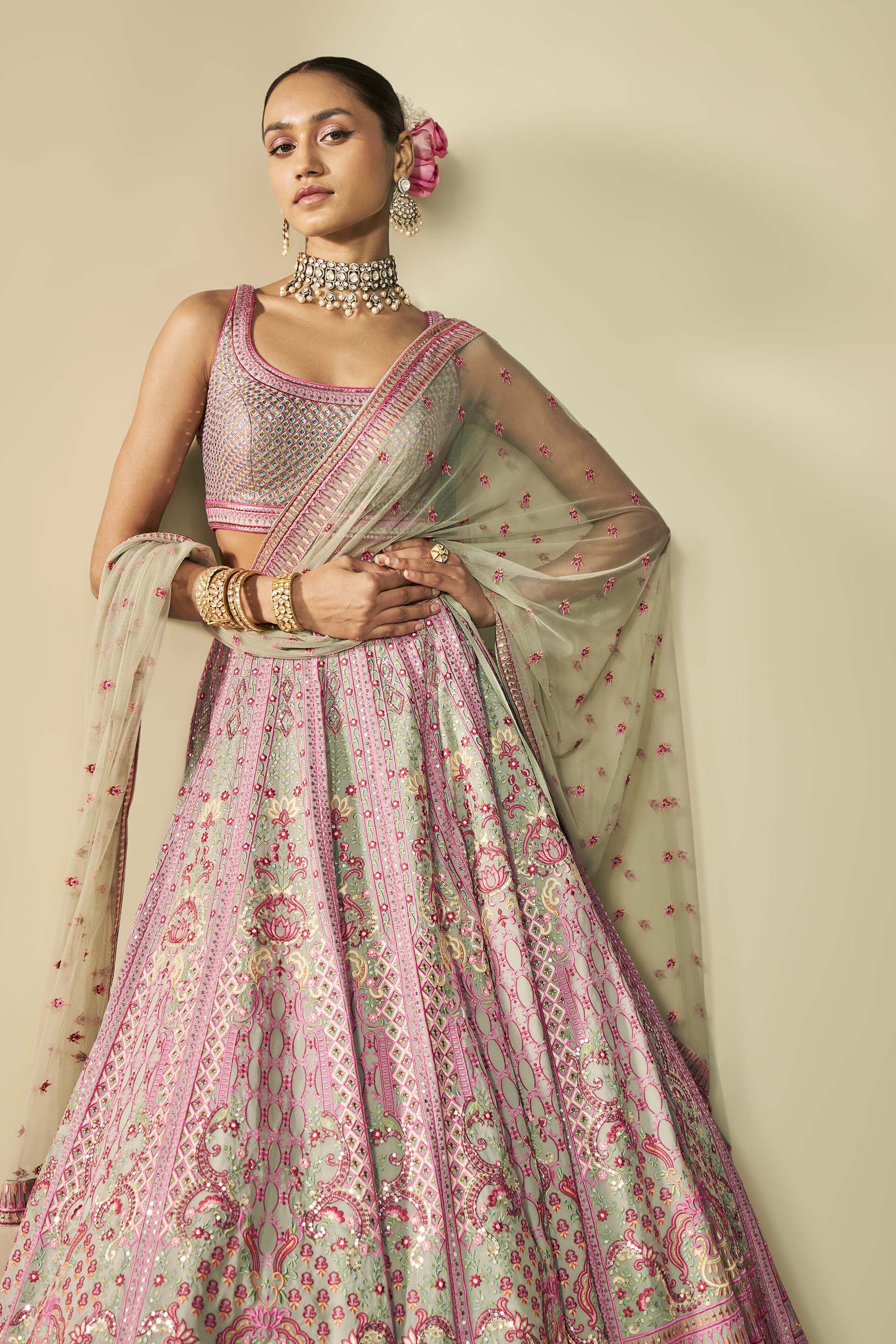 Aashirya Embroidered Lehenga Set - Sage, Sage, image 4