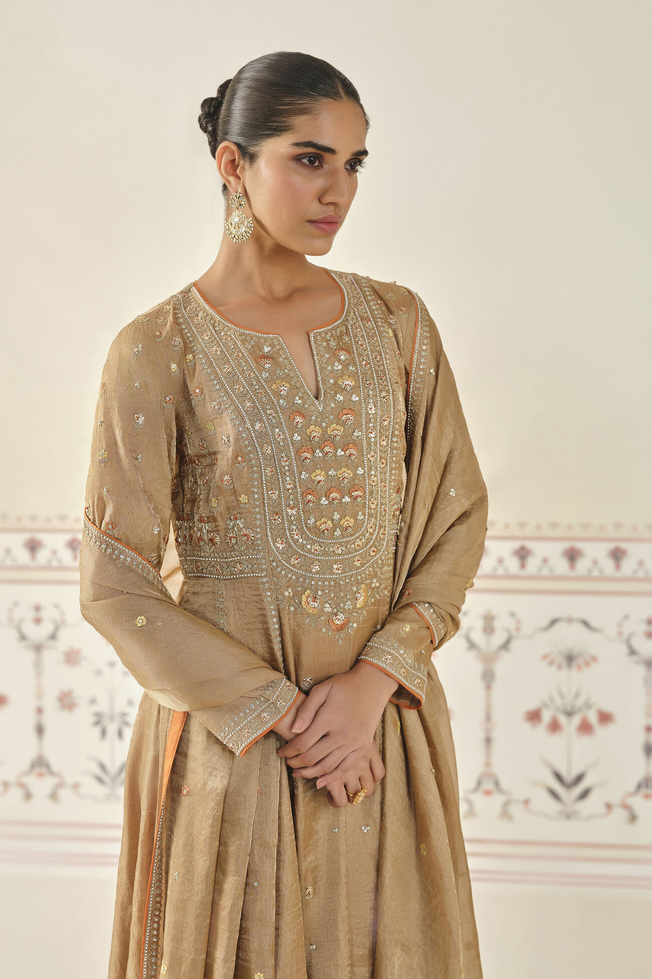 Yashna Embroidered Suit Set - Bronze, Bronze, image 4