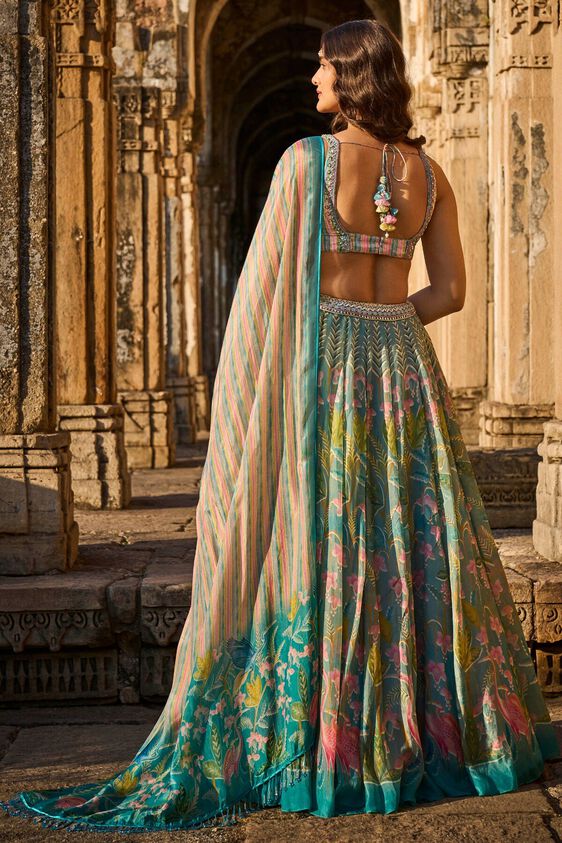 2 - Flamingo Paradise Lehenga Set​ - Blue, image 2