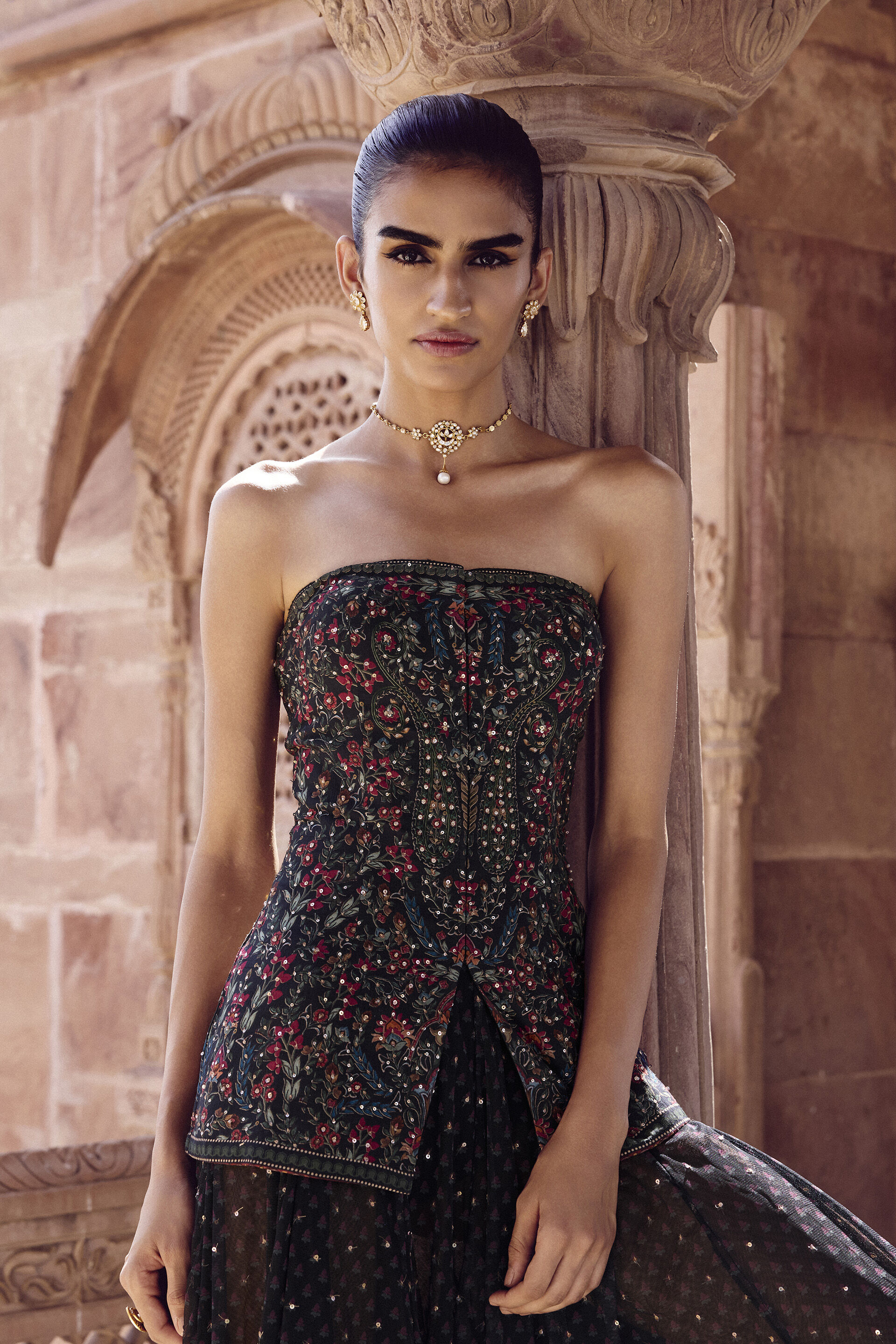 Nameera Embroidered Silk Skirt Set - Black, Black, image 4