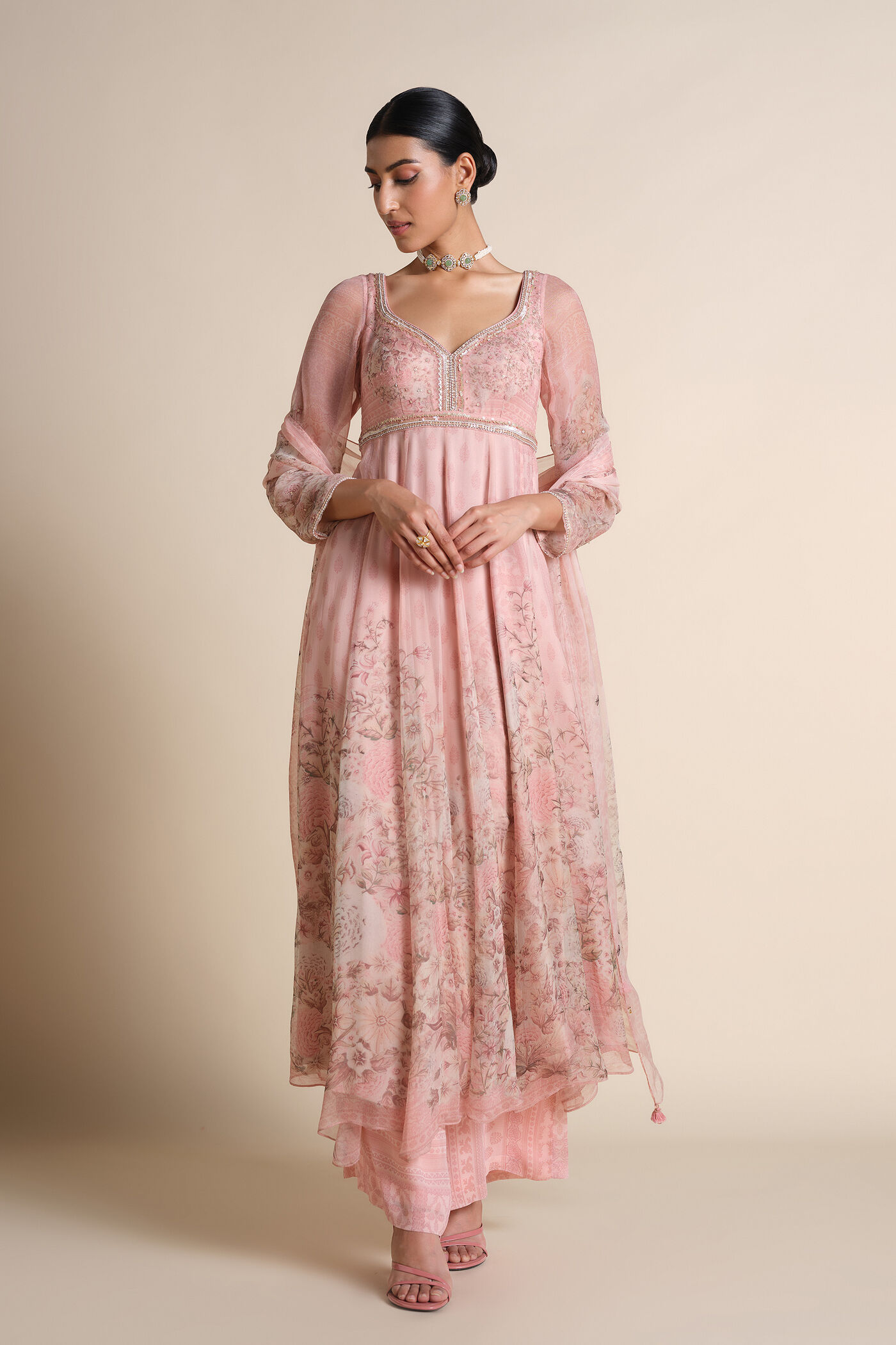 Aria Silk Anarkali Silk Set - Blush