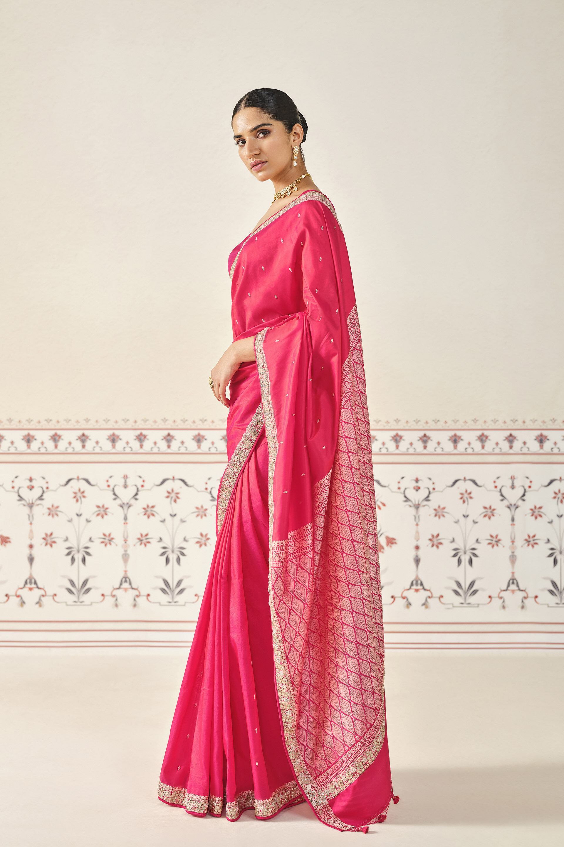 Harsika Handwoven Benarasi Gota Patti Silk Saree - Pink