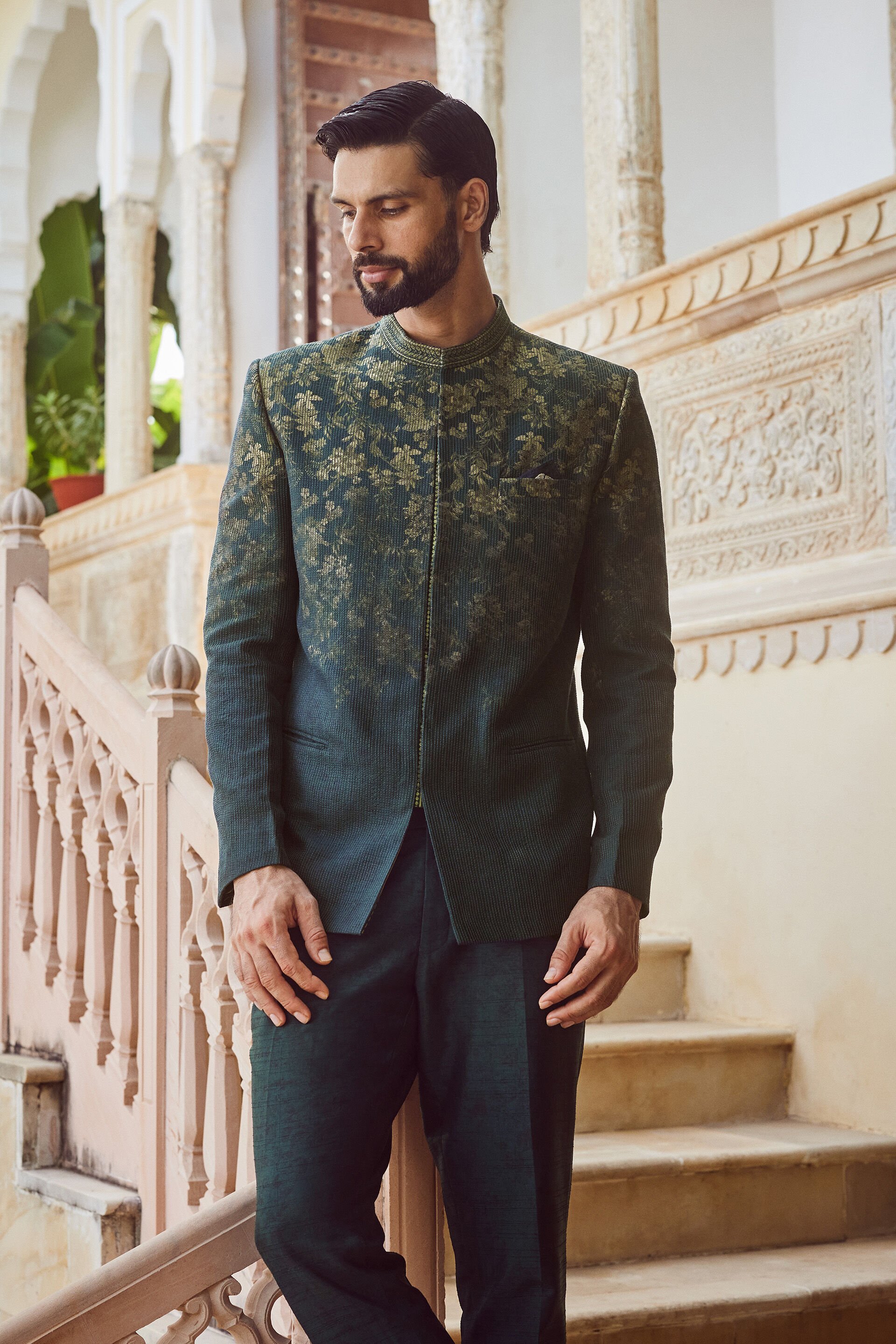 Zahir Silk Bandhgala - Green