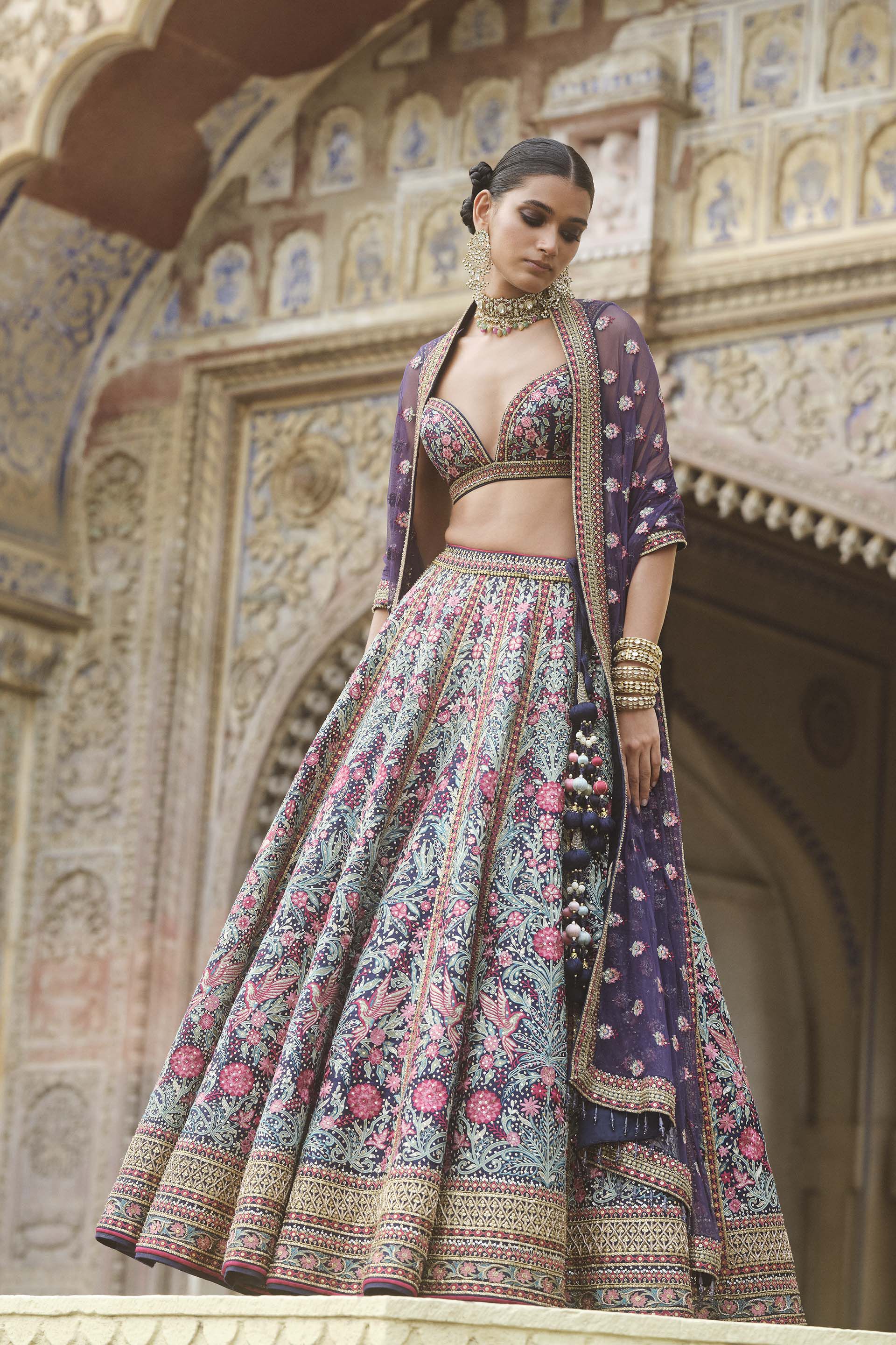 Toyam Embroidered Zardozi Silk Lehenga Set Blue