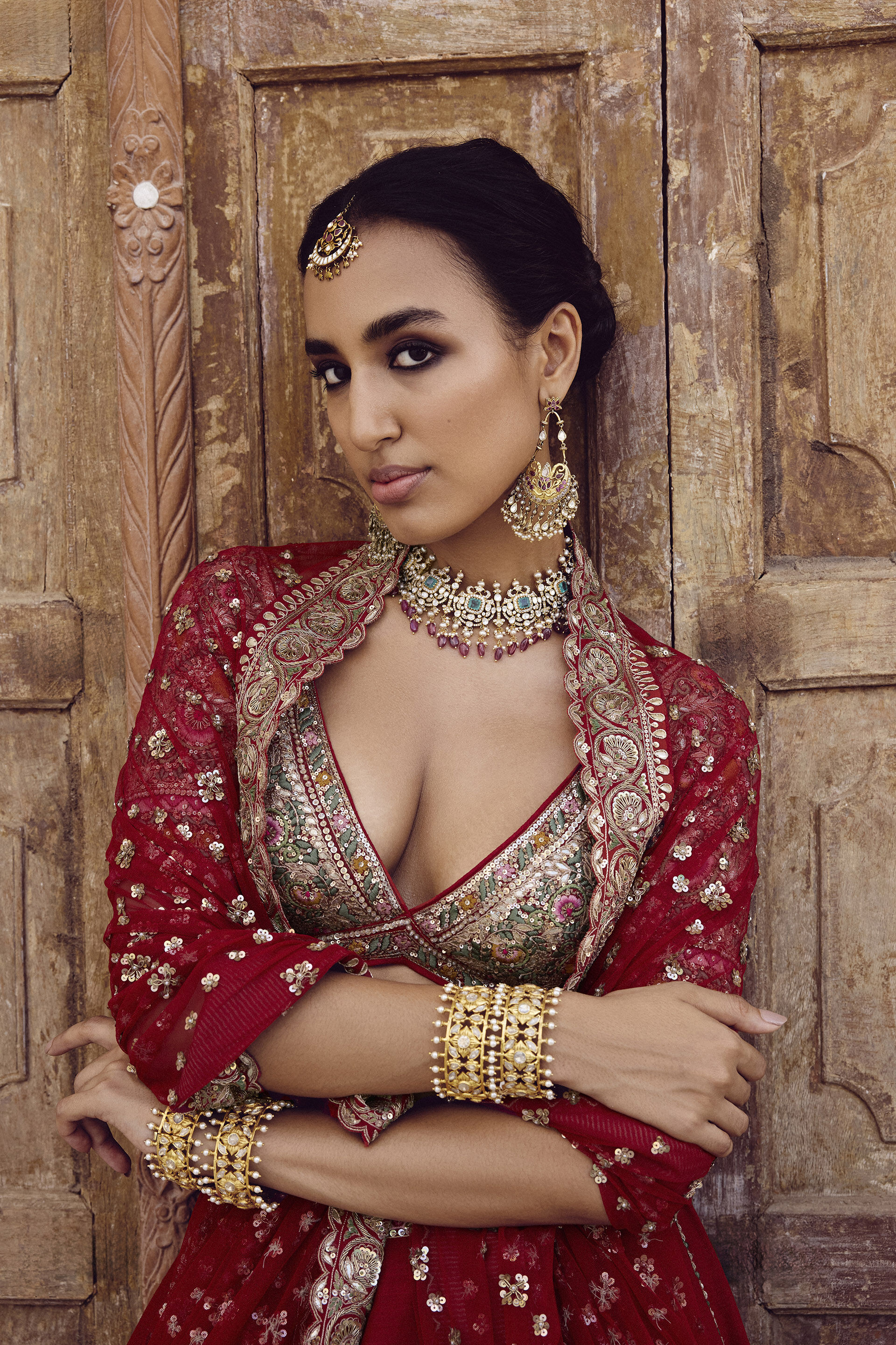 Mritsa Gota Patti Silk Lehenga Set - Red, Red, image 6