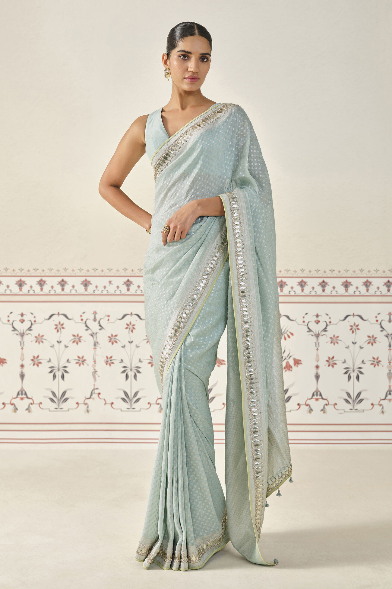 Jayalekha Embroidered Linen Saree - Powder Blue, Powder Blue, image 1