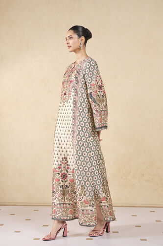 Sahra Printed Silk Kaftan, Ivory, image 3