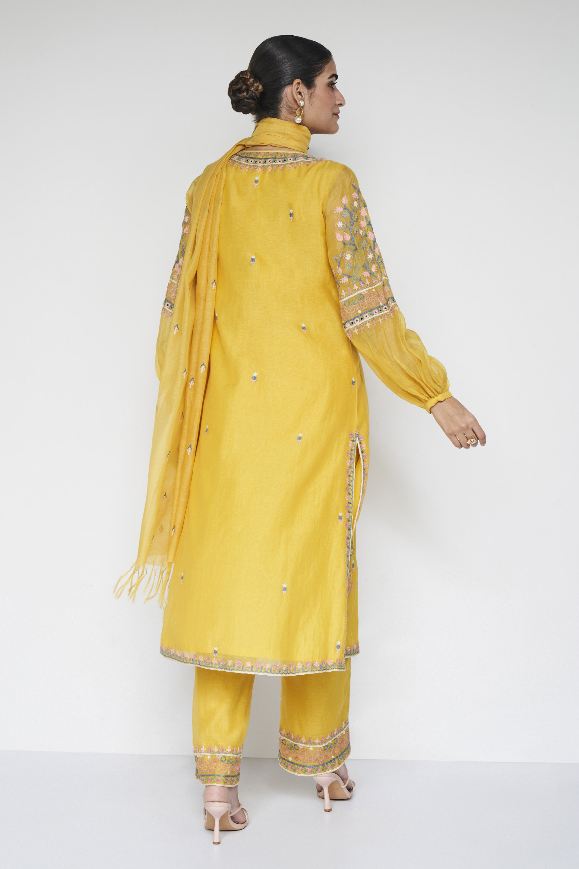 Philomel Embroidered Zardozi Silk Suit Set - Yellow, Yellow, image 4
