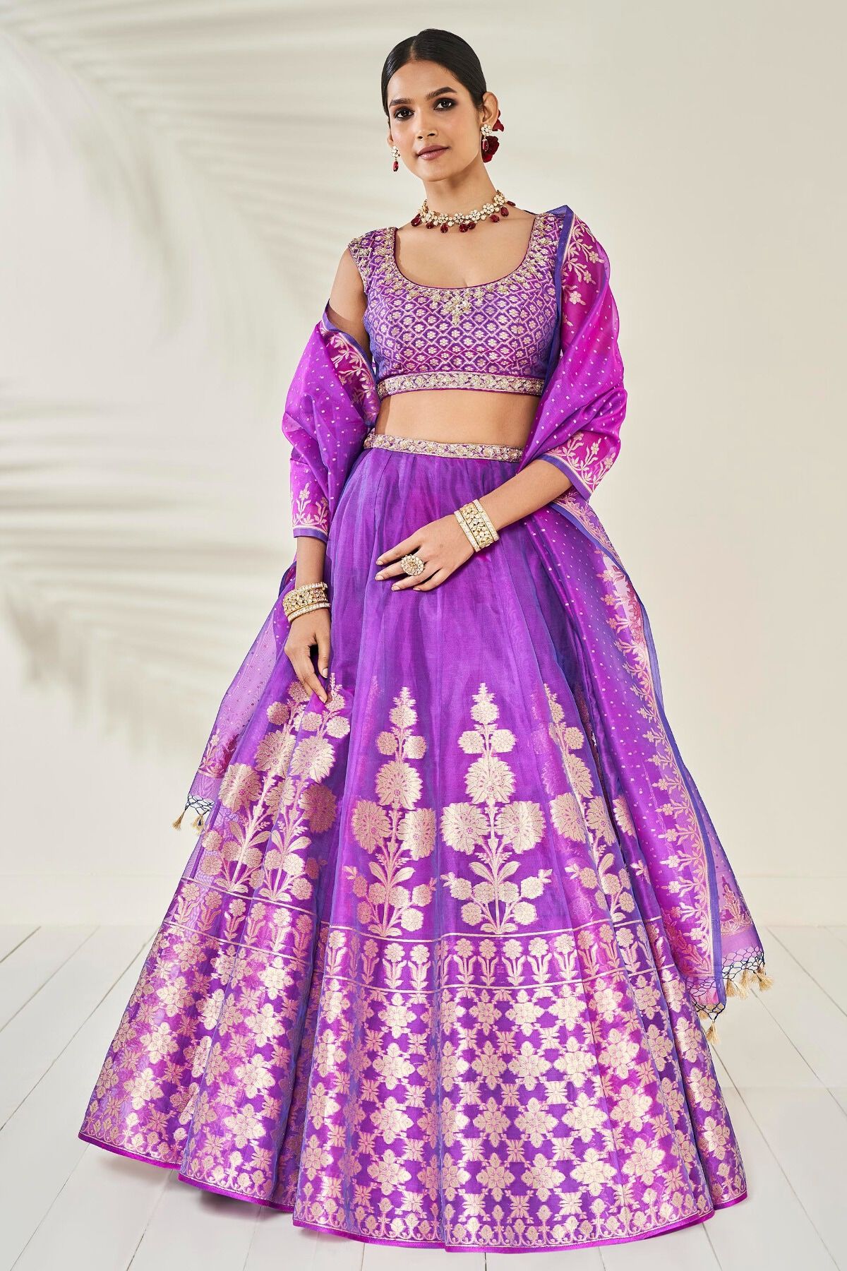 Pink And Purple Pure Banarasi Silk Designer Lehenga Choli