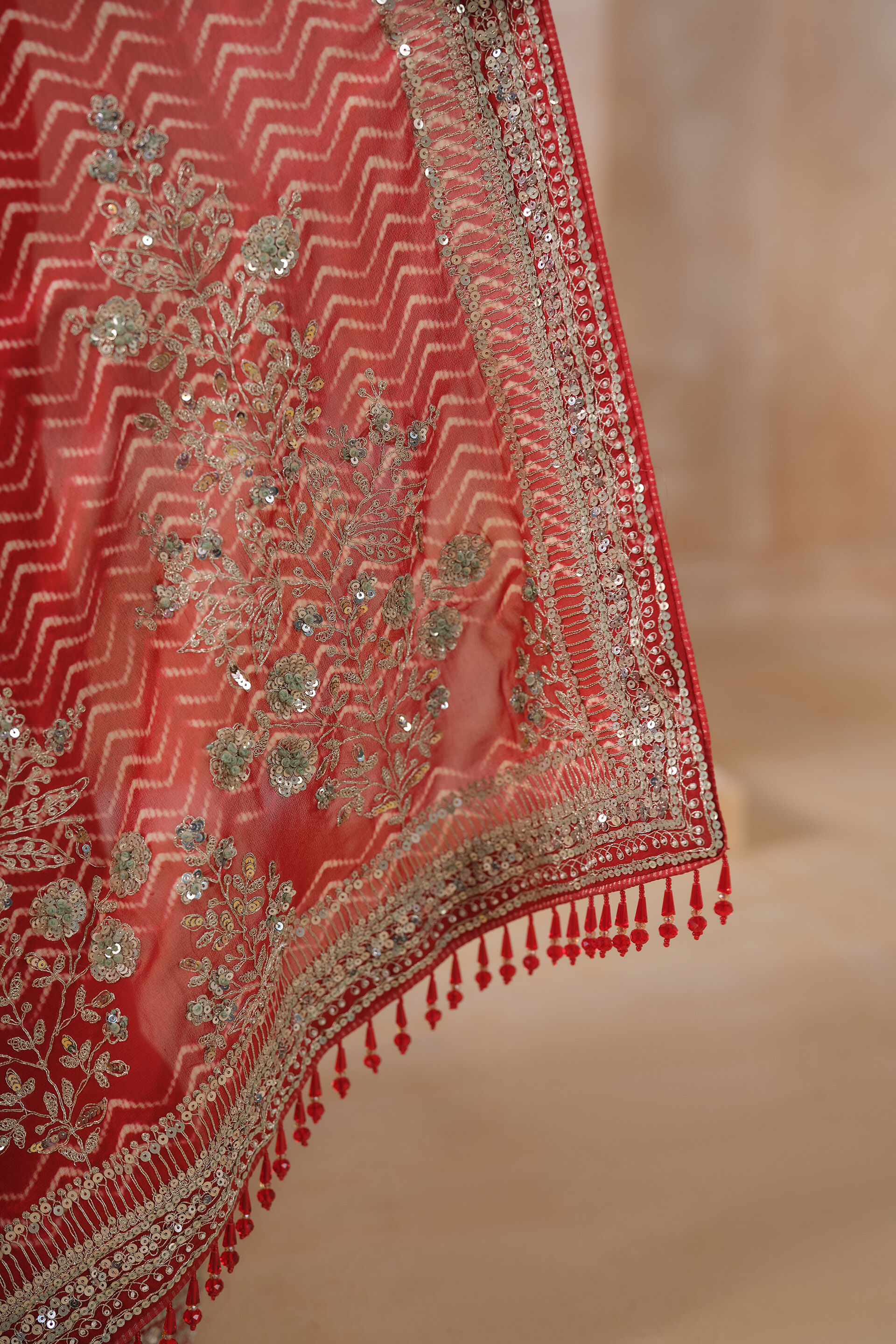 Afruza Embroidered Georgette Saree - Red, Red, image 5