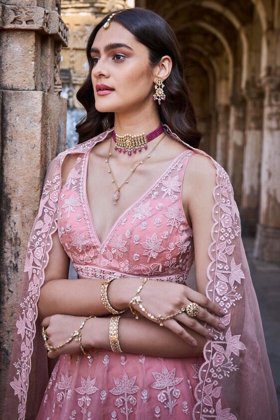 4 - Wandering Sparrows Lehenga Set – Blush, image 4