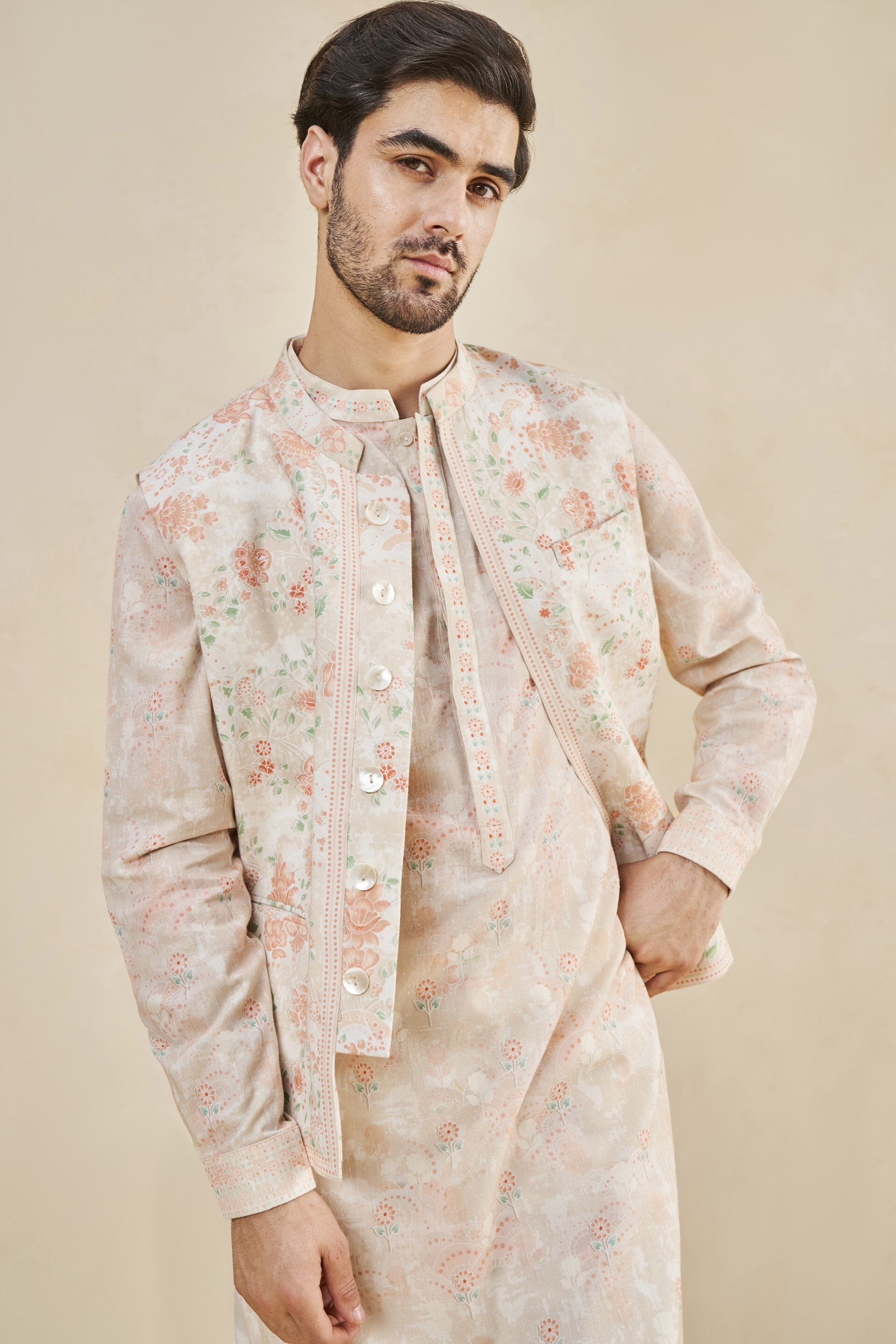 Mizan Nehru Jacket Peach