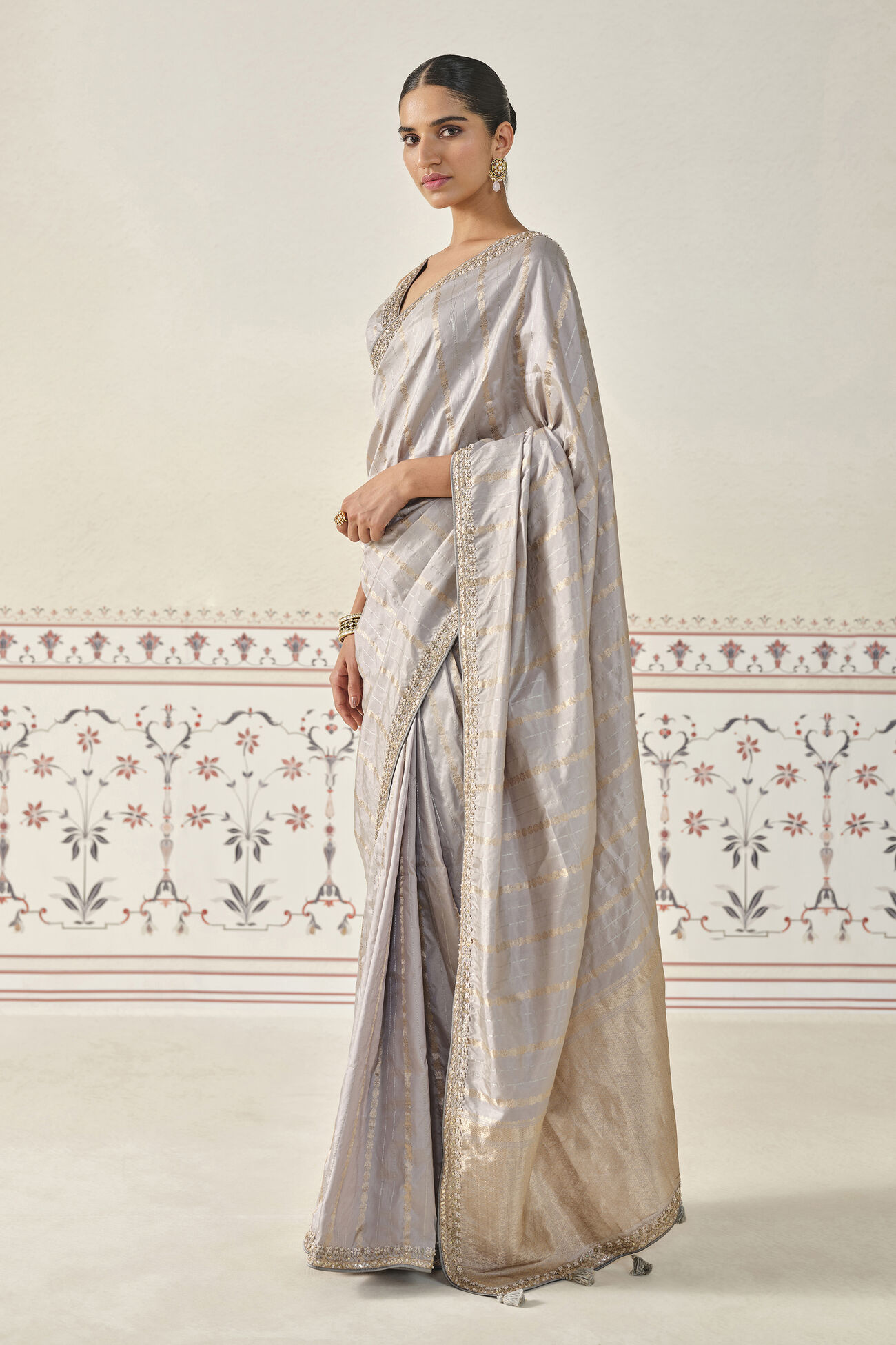 Ardvisura Handwoven Benarasi Saree Set - Grey, Grey, image 3