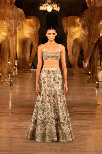 Harmony Of The Forest Embroidered Zardozi Skirt Set - Gold, Gold, image 5