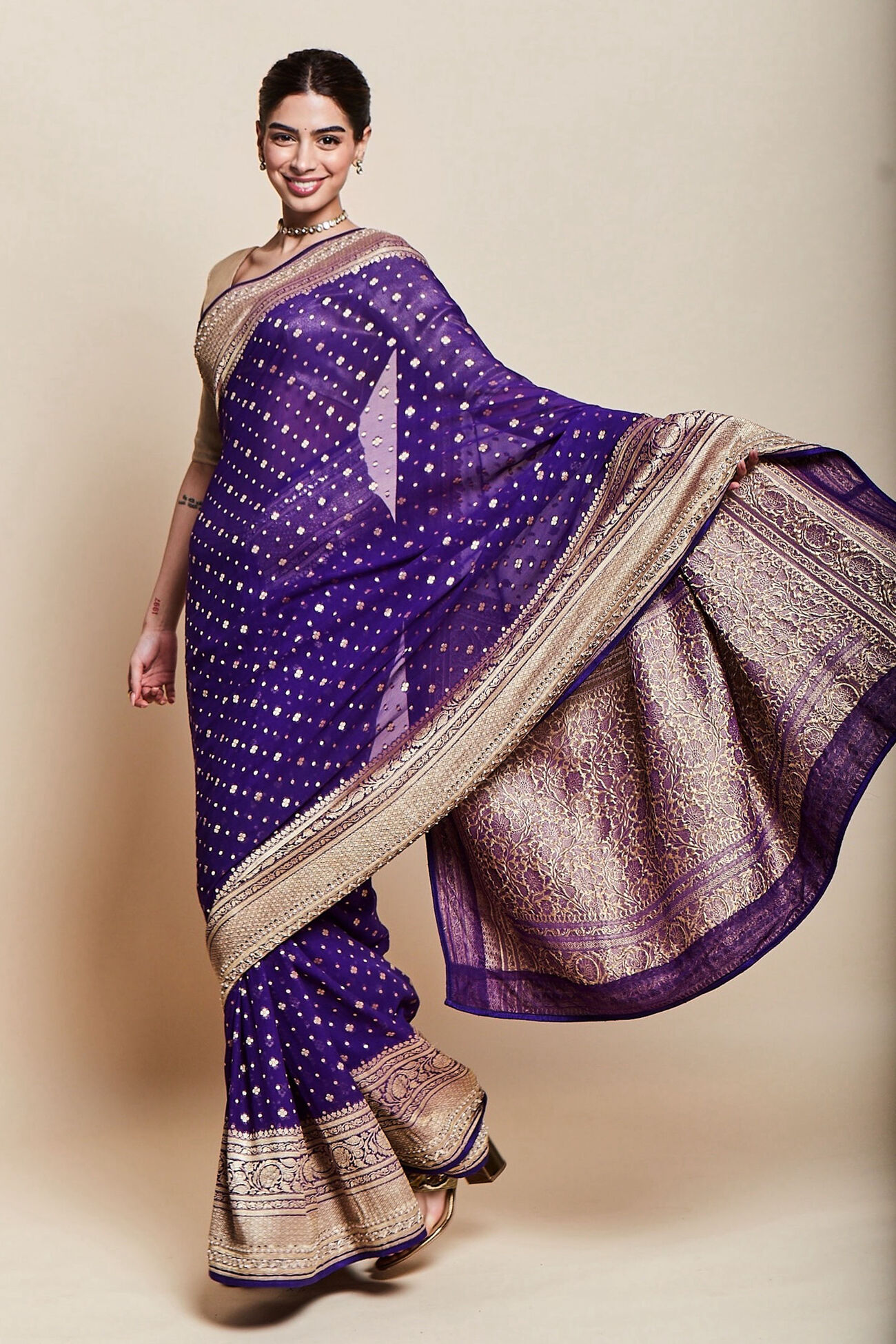 Nityami Benarasi Saree - Purple, , image 1
