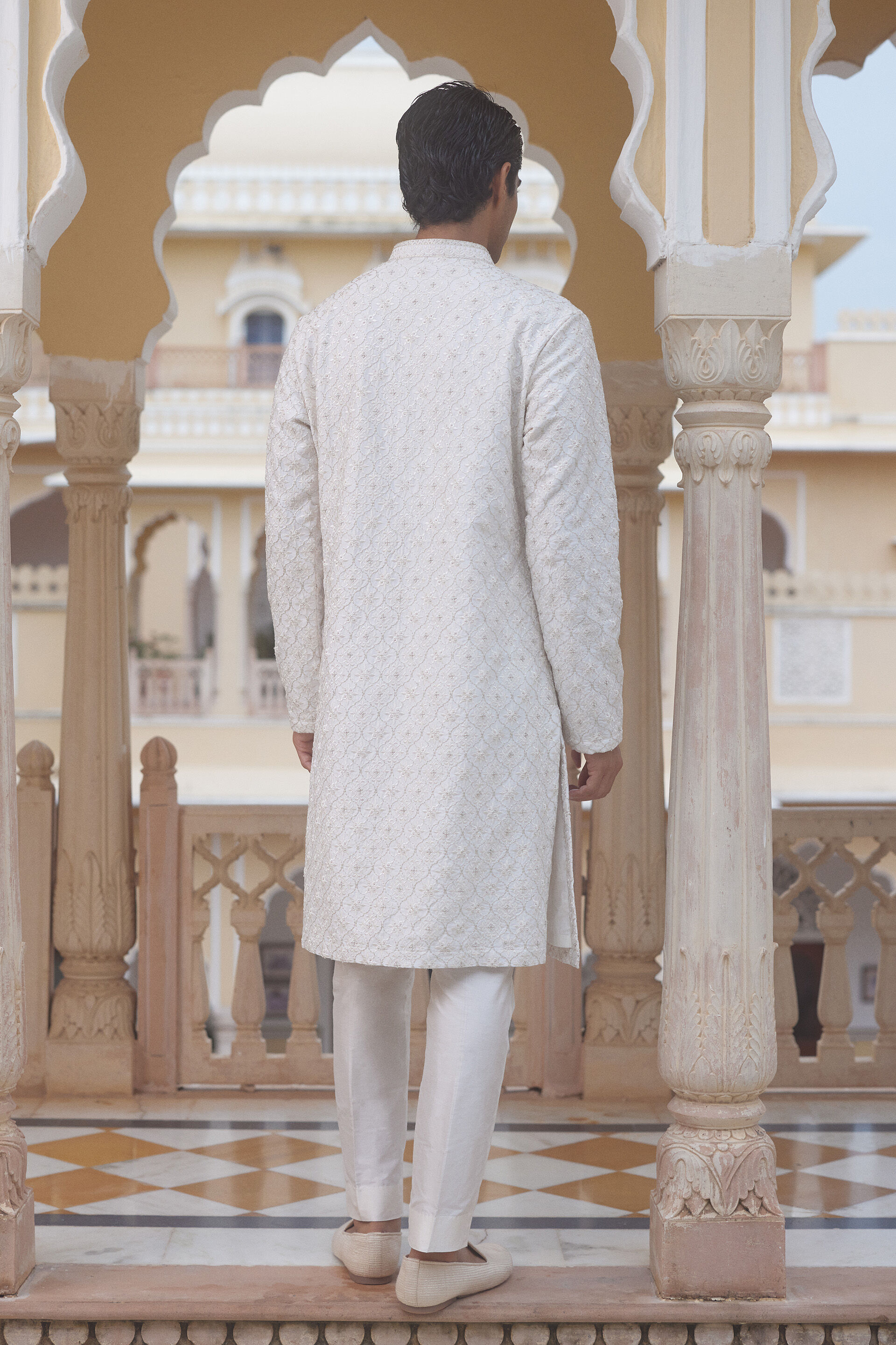 Taraksh Embroidered Silk Kurta - Ivory