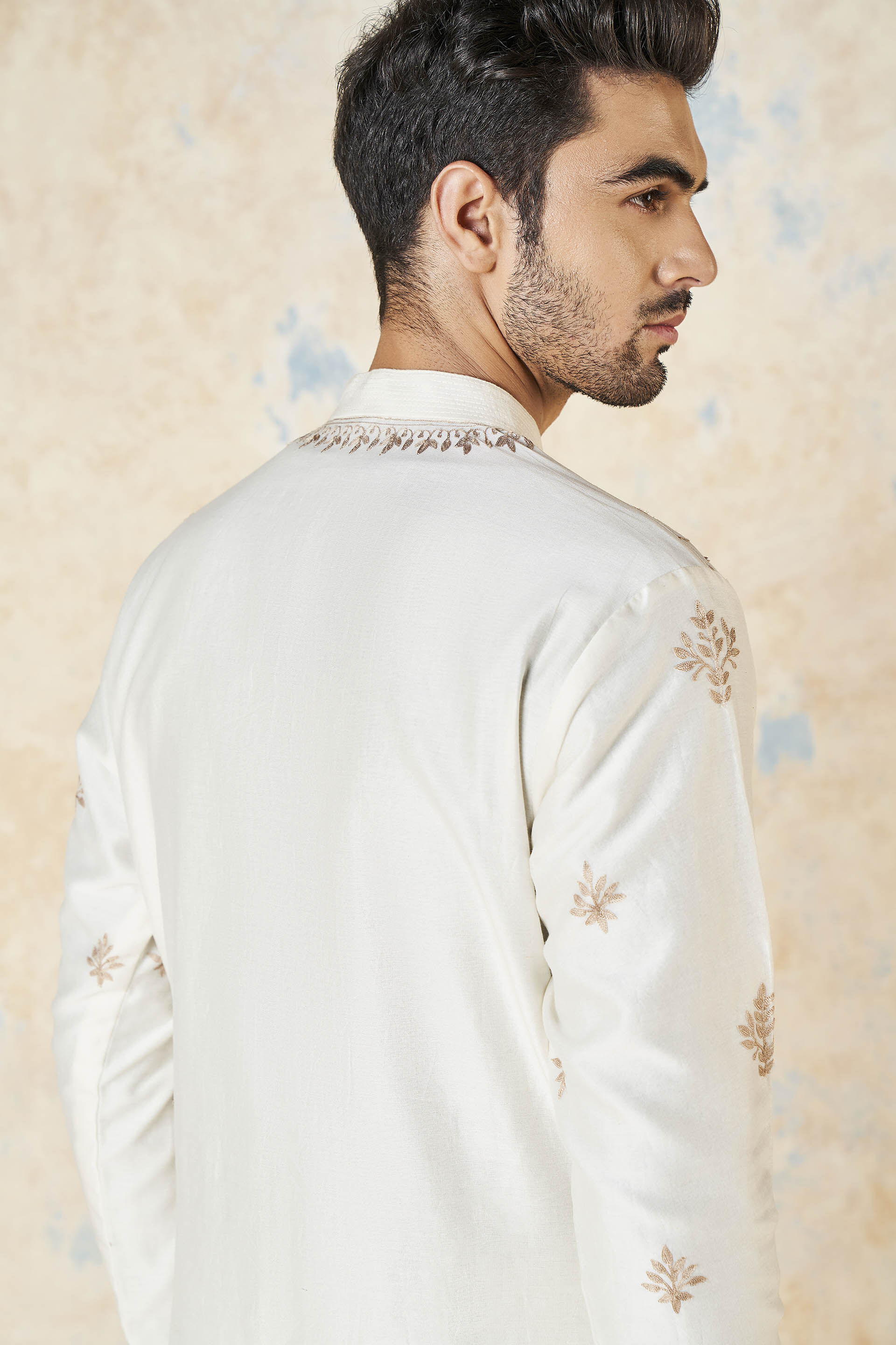 Ainan Embroidered Kurta - Ivory, Ivory, image 8