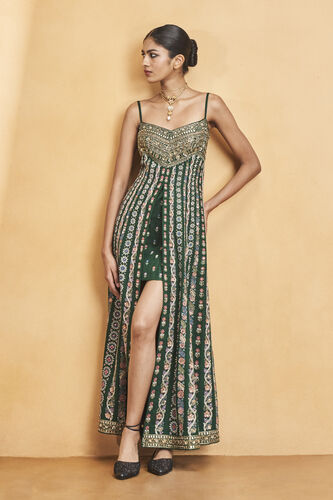 Sounds Of The Forest SEWA Hand-embroidered Silk Dress, Green, image 4