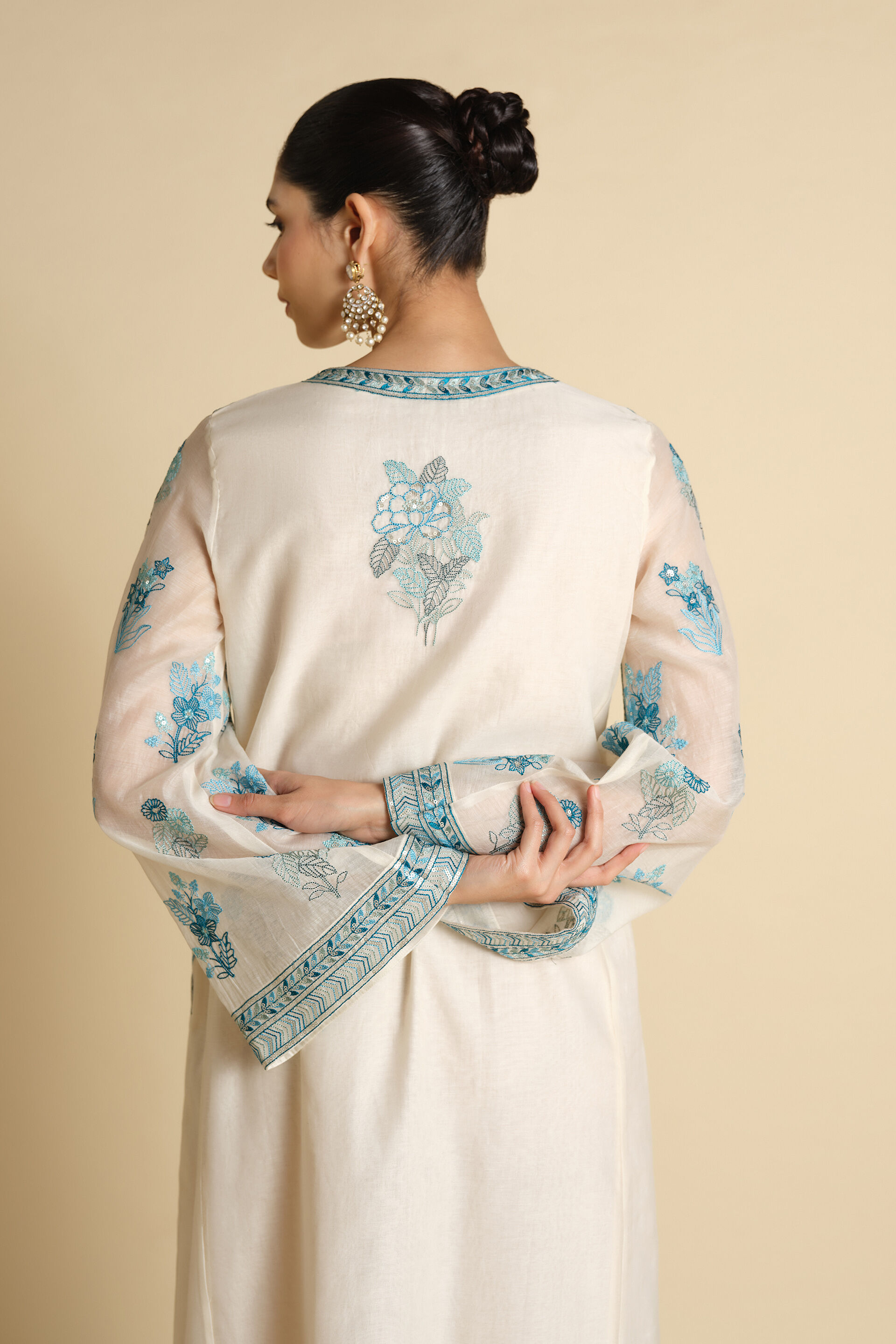 Akshiti Embroidered Mul Kaftan - Ivory, Ivory, image 5