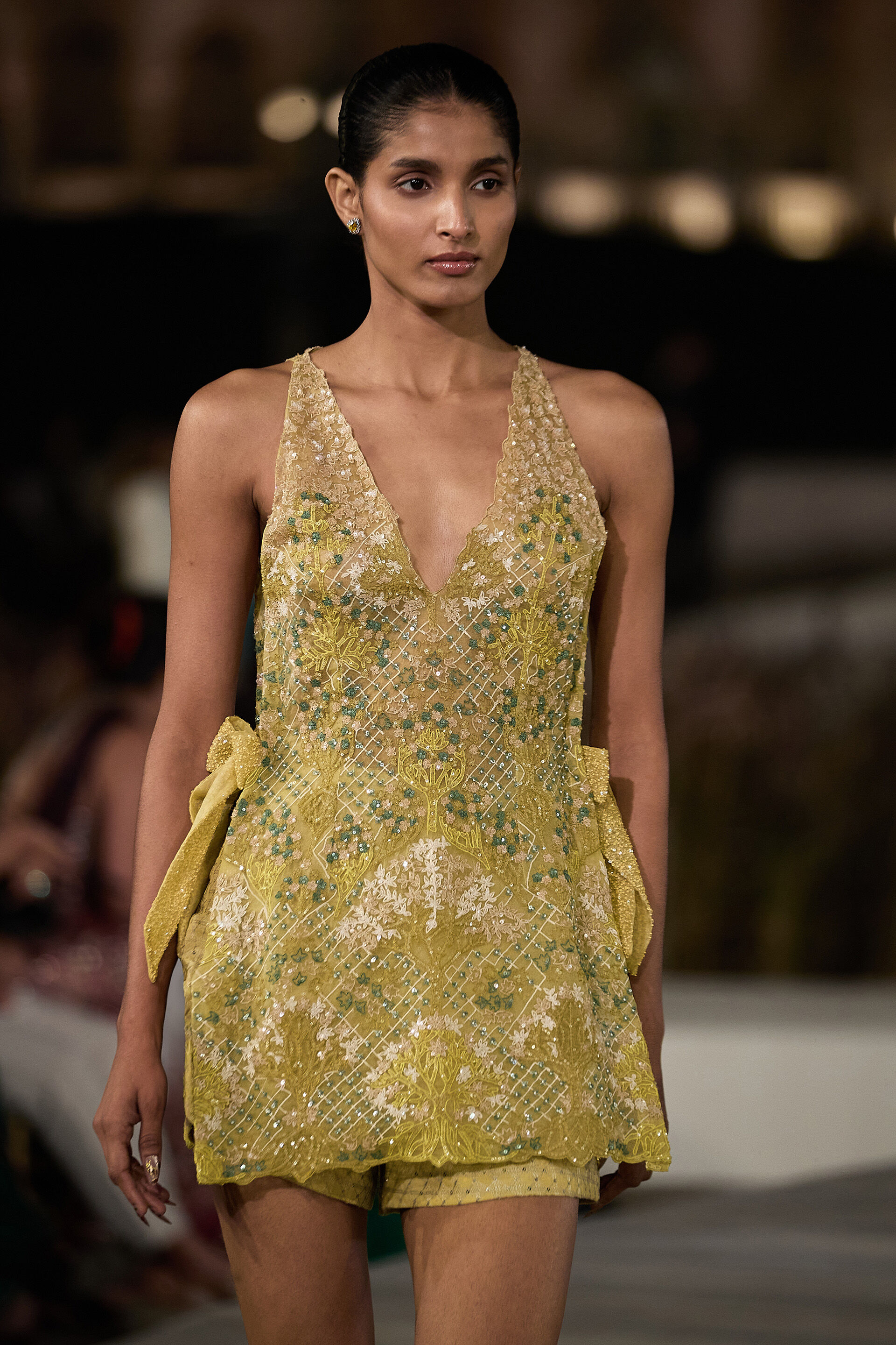 Lovorka Embroidered Applique Silk Co-ord - Yellow