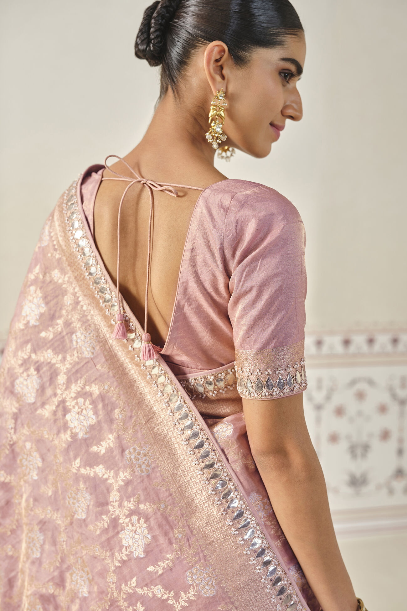 Nalina Handwoven Benarasi Silk Saree, Blush, image 5