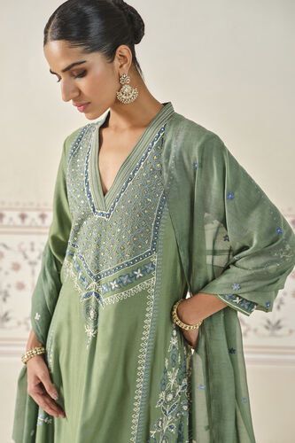 Anedya Kantha Silk Suit Set - Sage, Sage, image 5