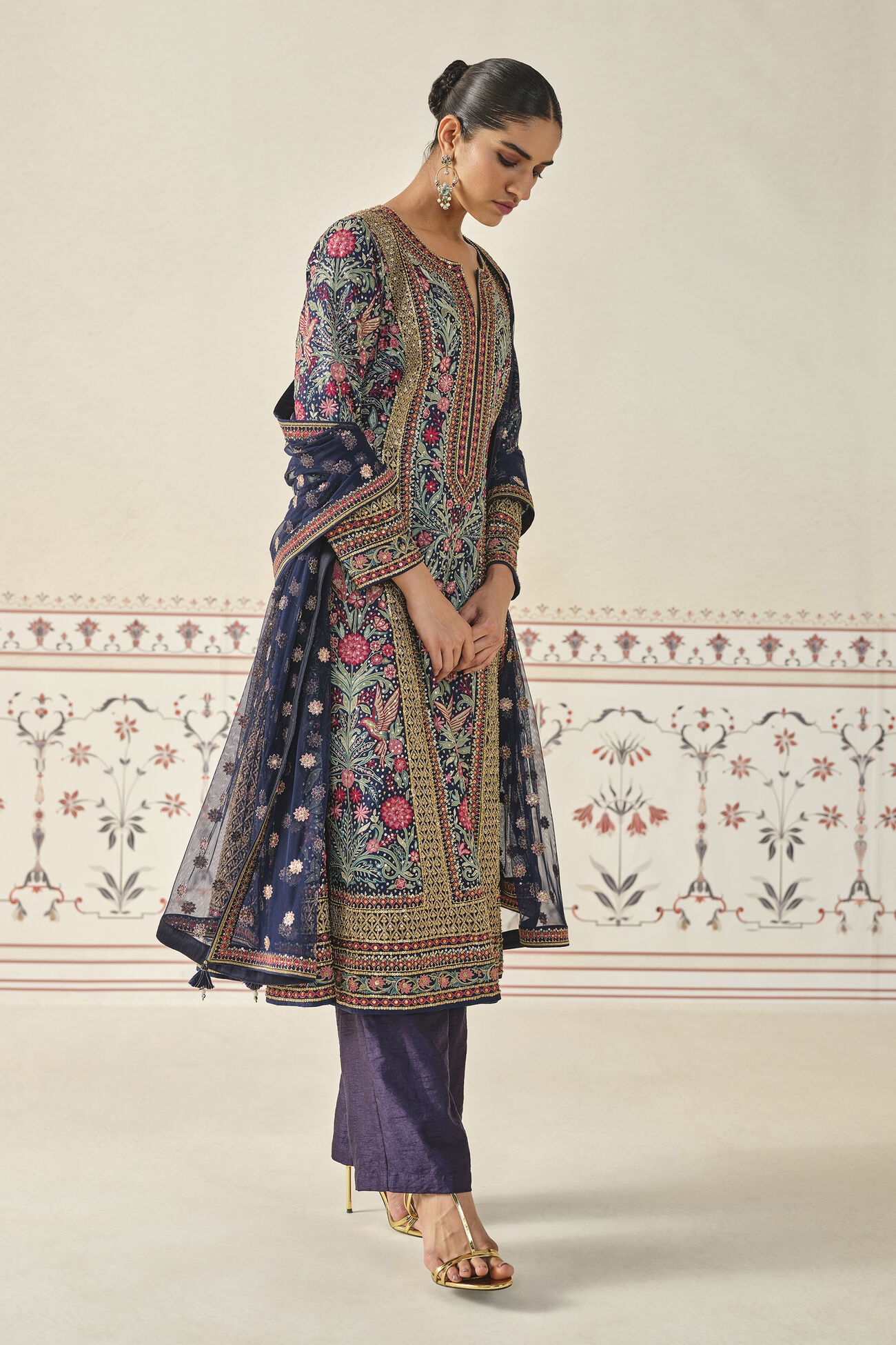 Toyam Embroidered Zardozi Silk Suit Set - Blue, Blue, image 3