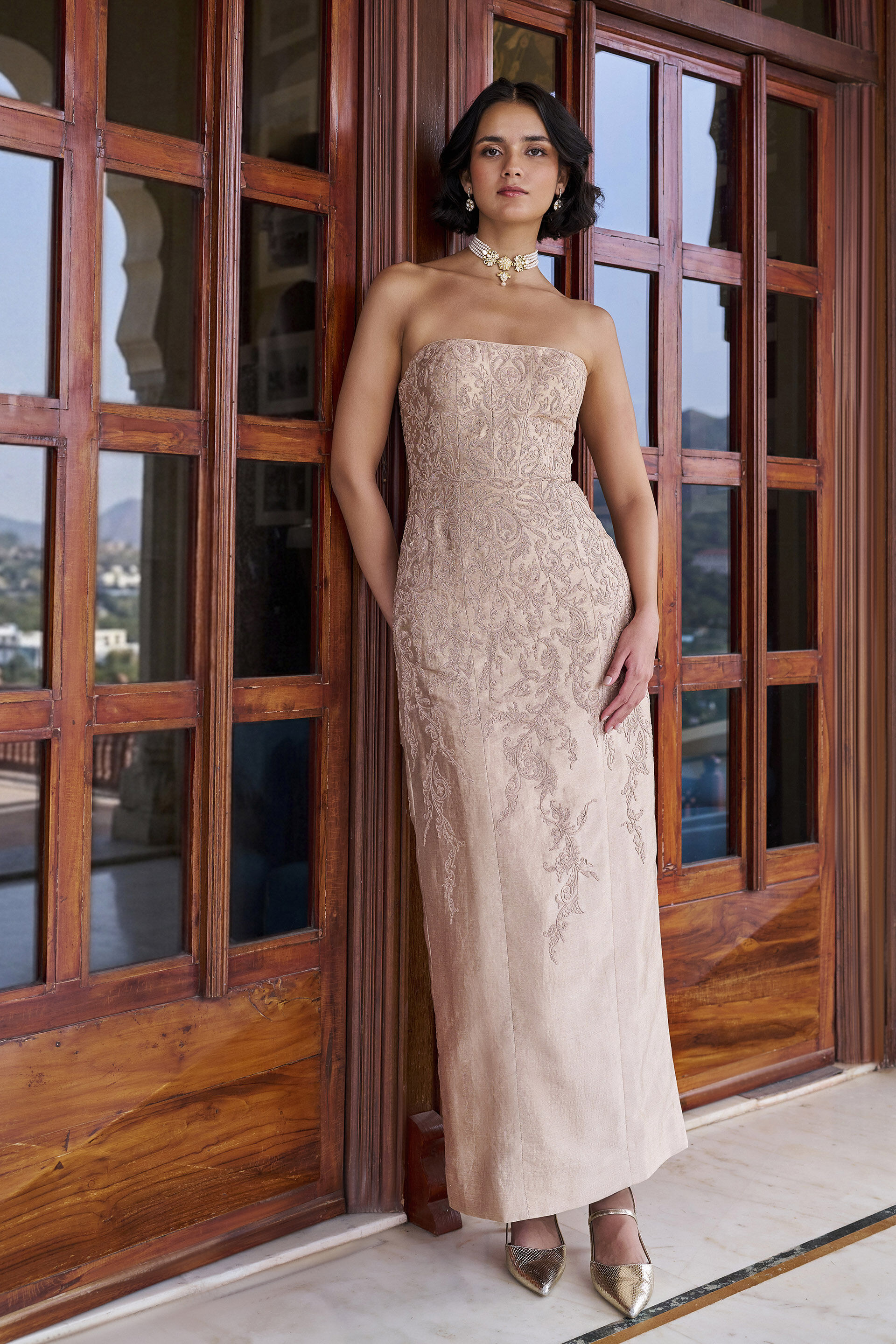 Serendipity Embroidered Cord Gown - Gold