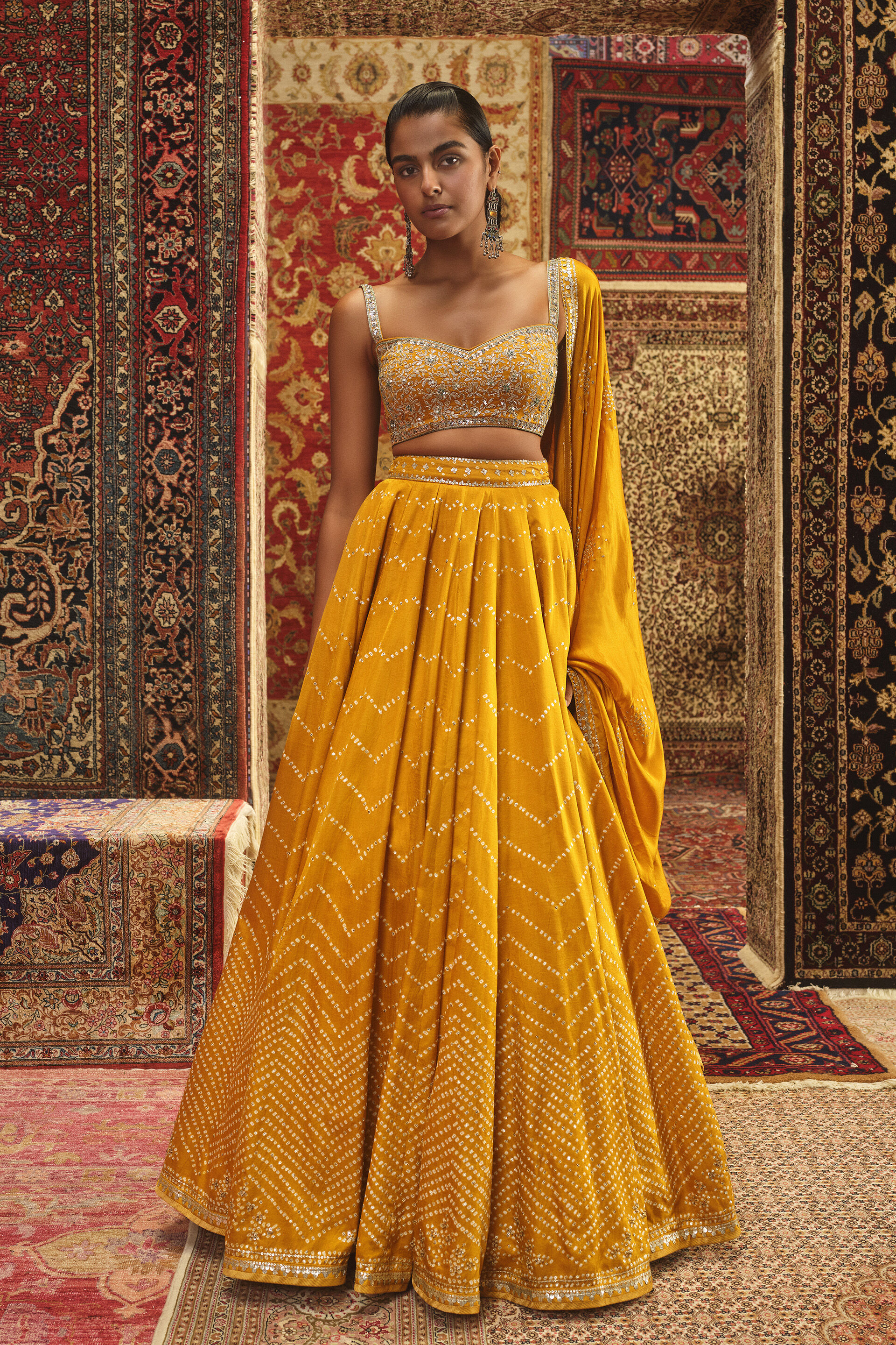 Nirajita Handcrafted Bandhani Silk Lehenga Set - Yellow