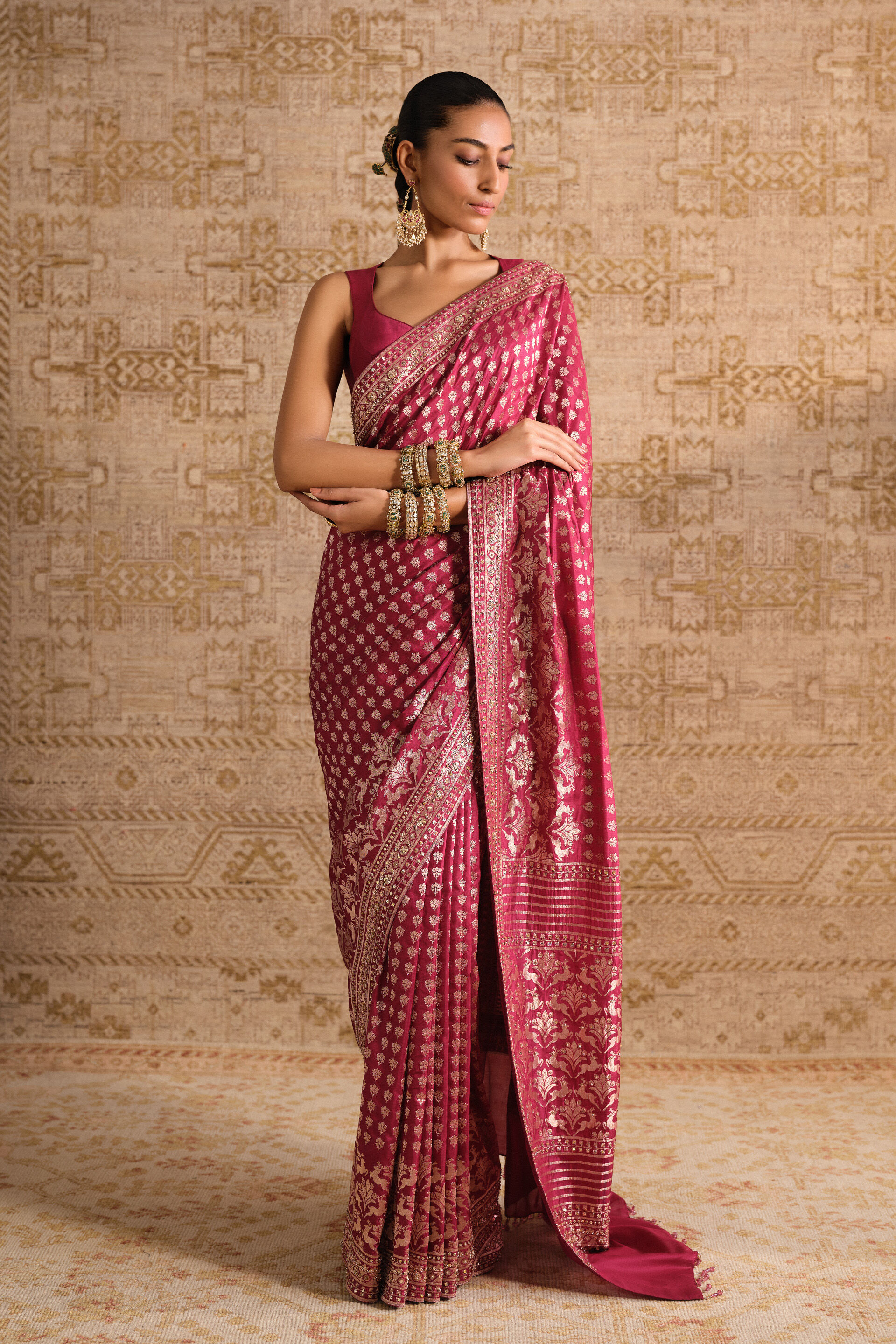 Suvrata Handwoven Benarasi Silk Saree - Ruby, Ruby, image 3