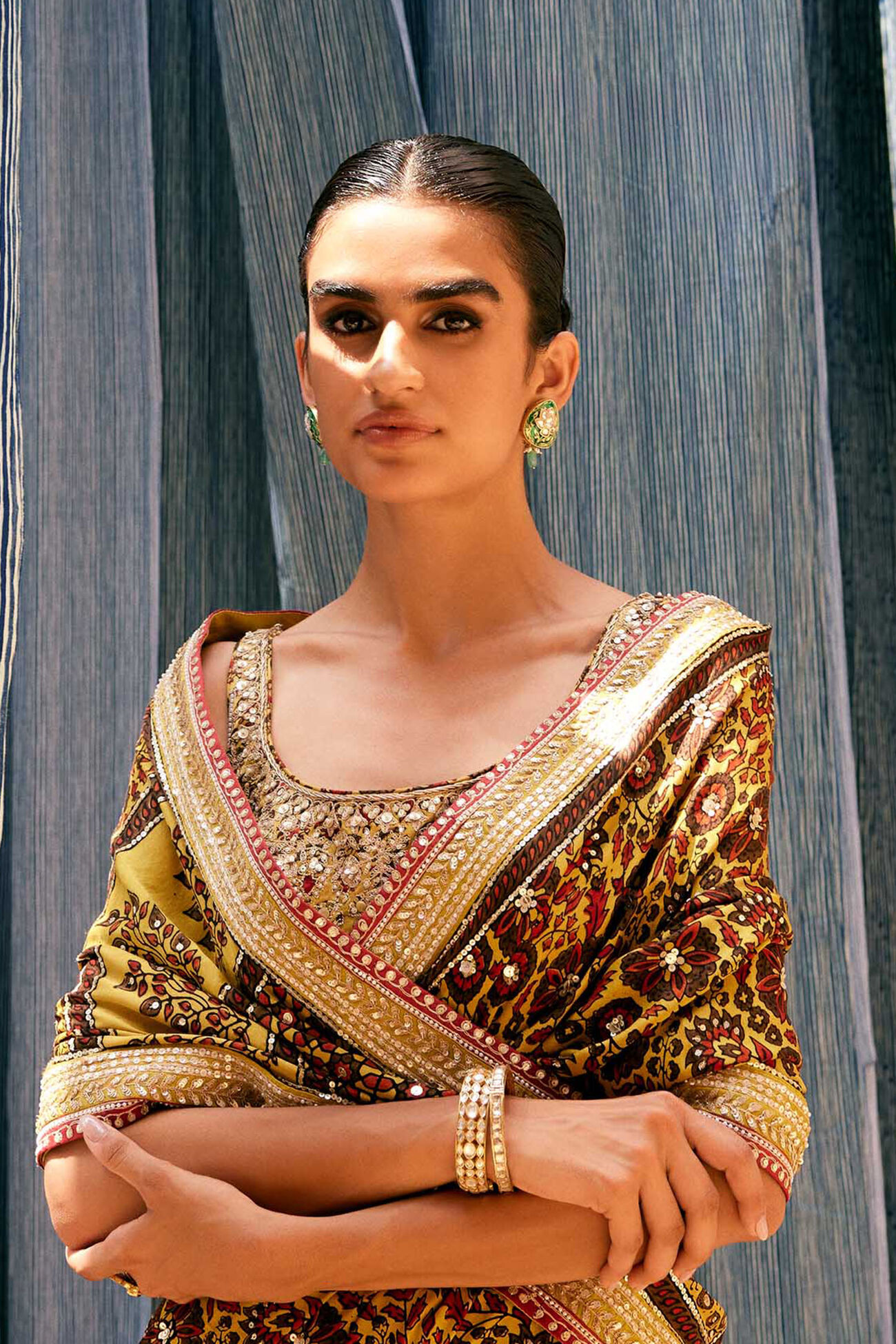 Buy Designer Kasano Ajrakh Handblock Printed Silk Choli Mustard