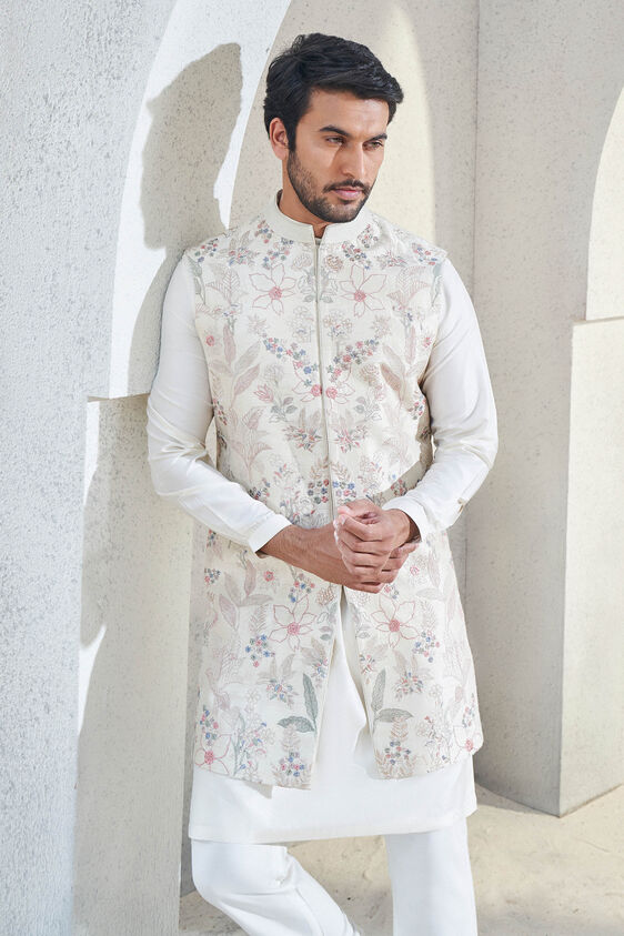 Dhruvam Nehru Jacket, Ivory, image 4