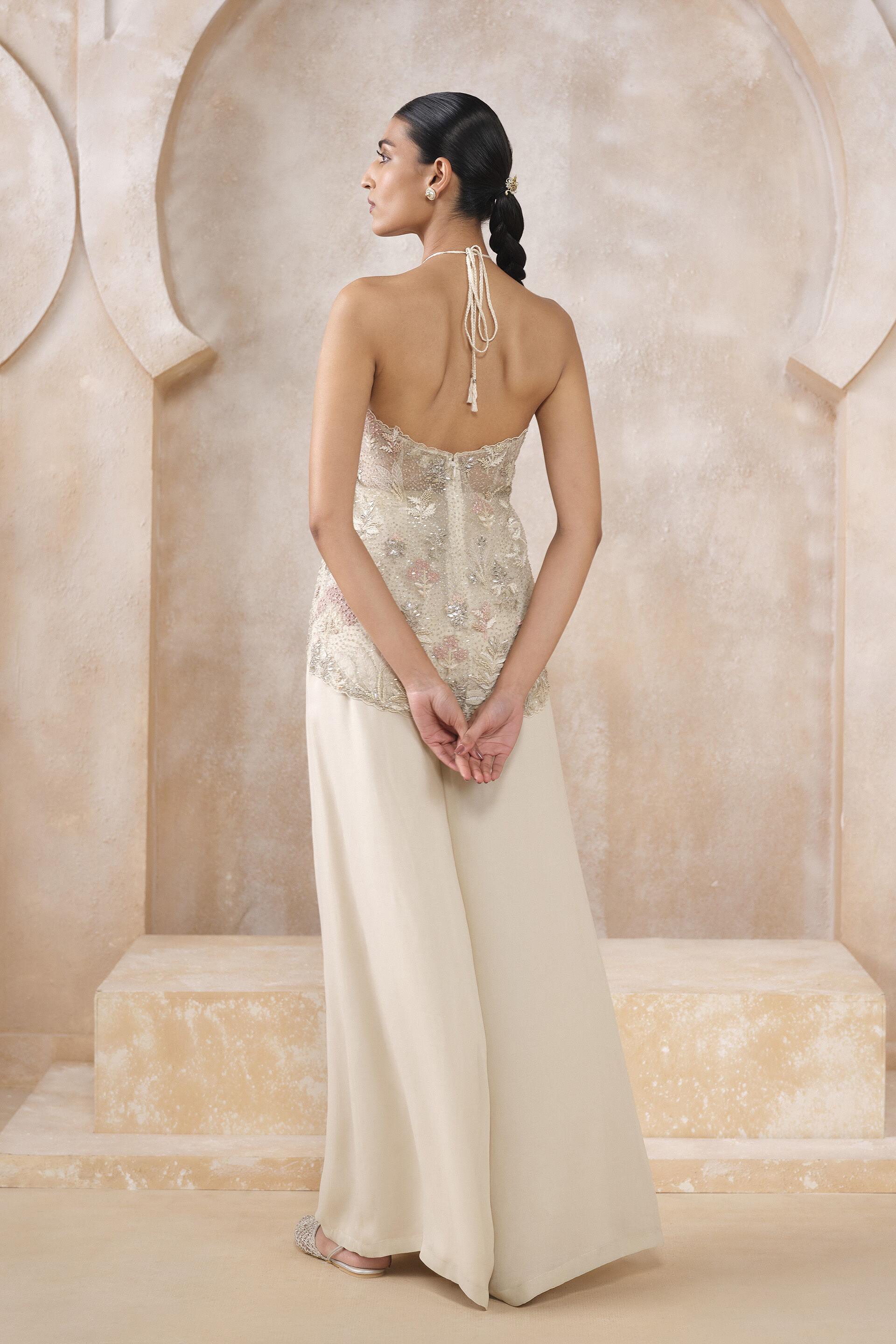 Ismi Embroidered Applique Pant Set - Ivory