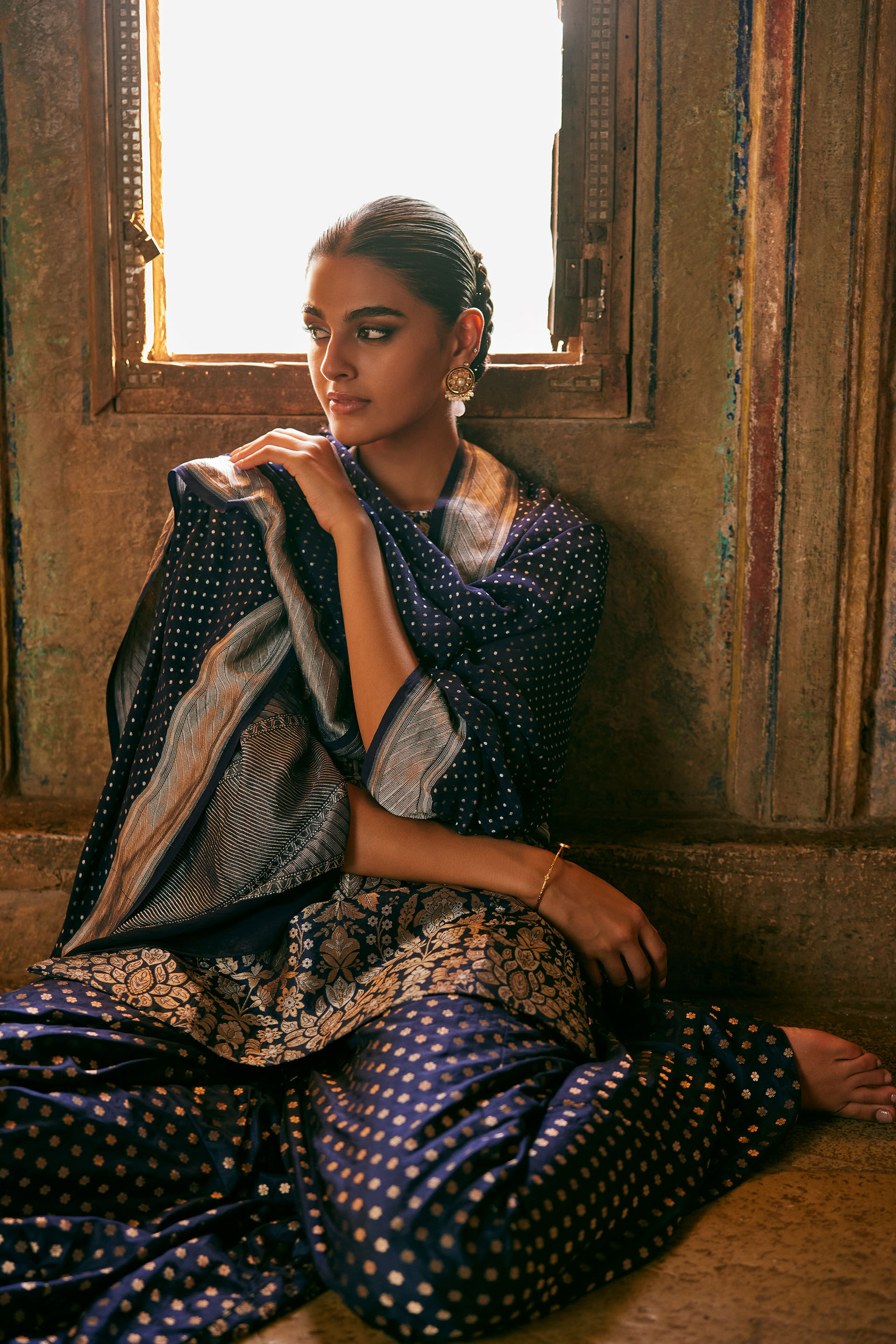 Swadha Handwoven Benarasi Silk Sharara Set - Blue, Blue, image 3