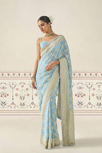 Gul Handwoven Benarasi Gota Patti Silk Saree, Powder Blue, image 1