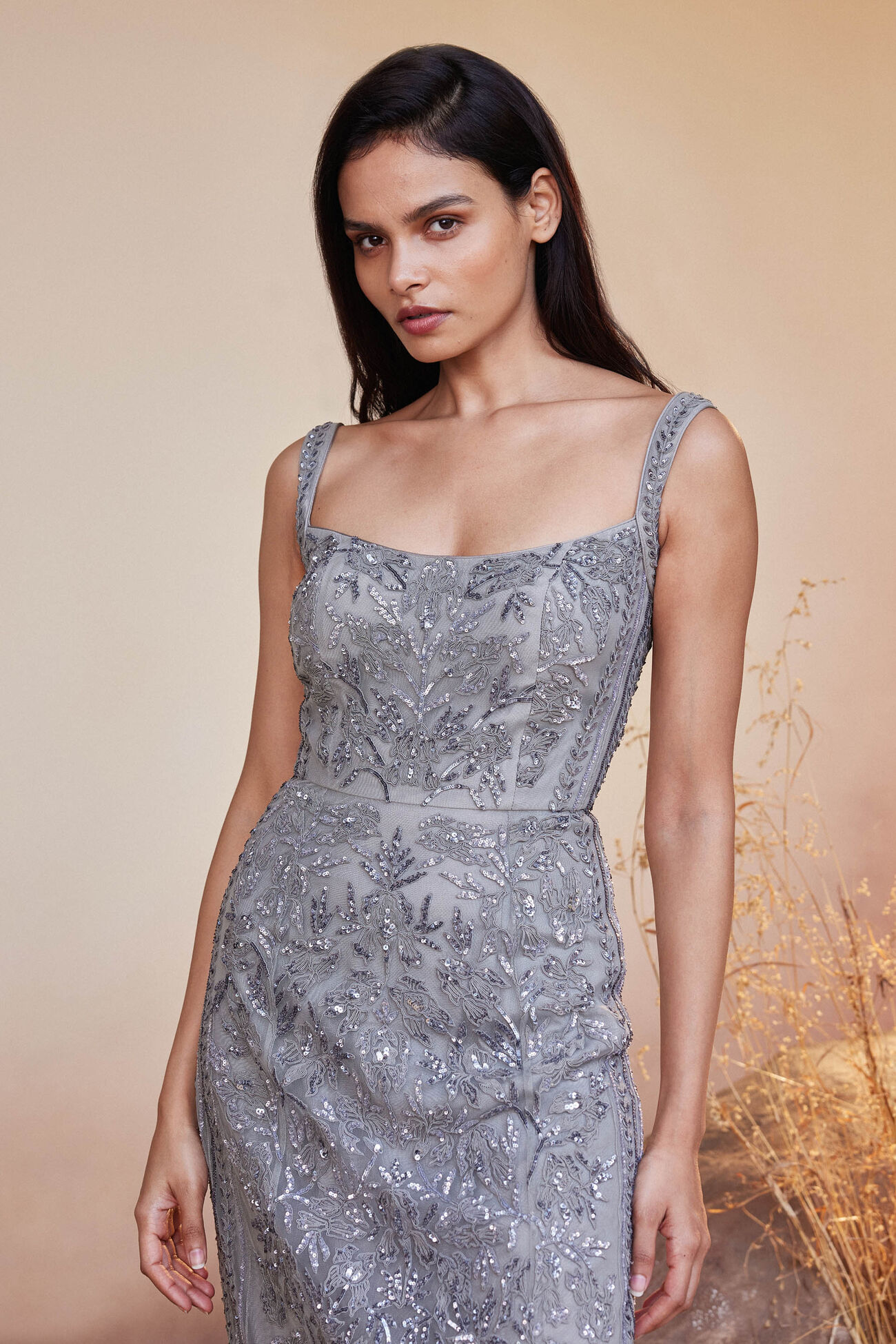 Stardust Embroidered Cord Gown - Grey, Grey, image 5