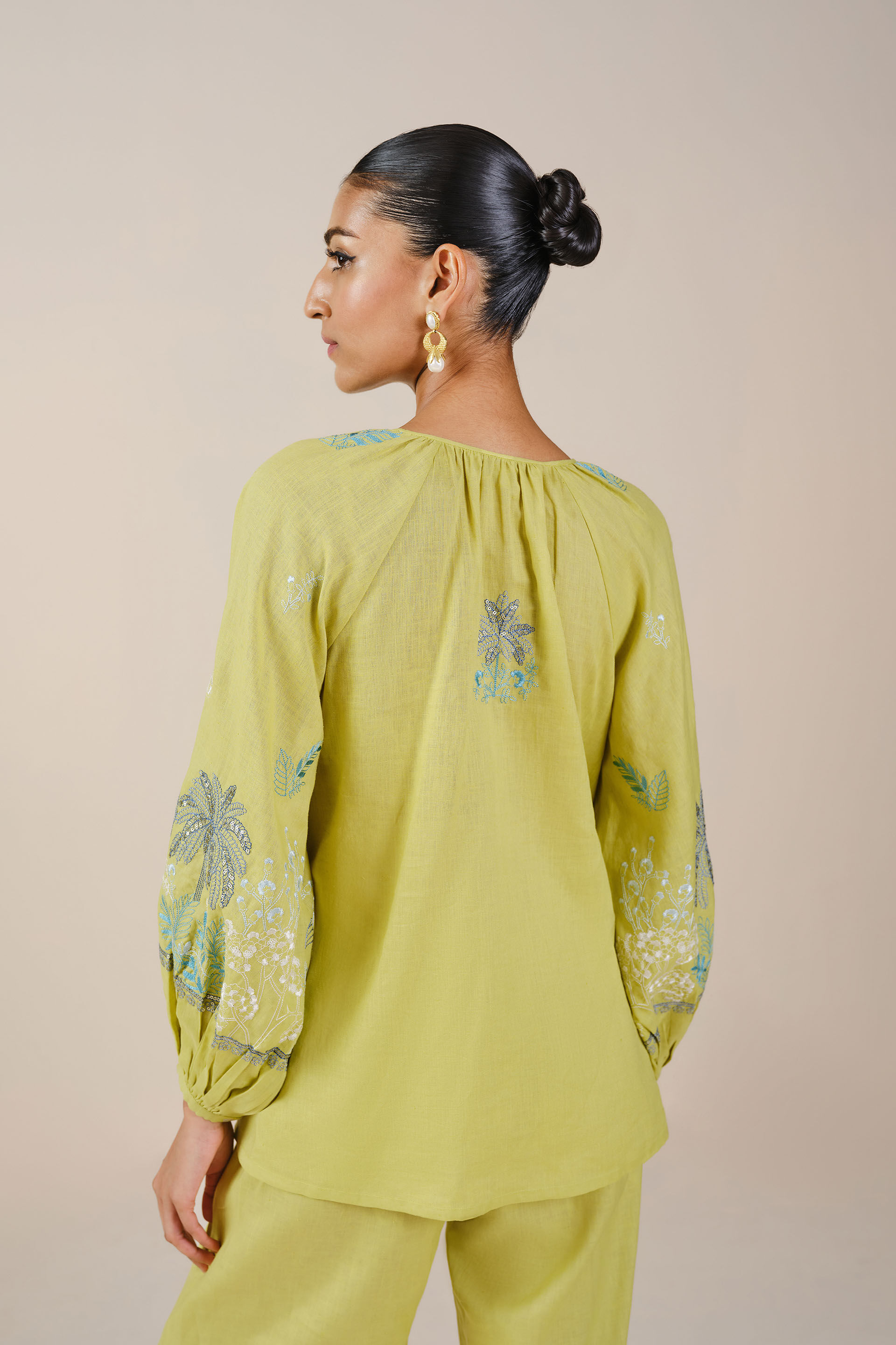 Pelagia Embroidered Linen Coord - Lime, Lime, image 5