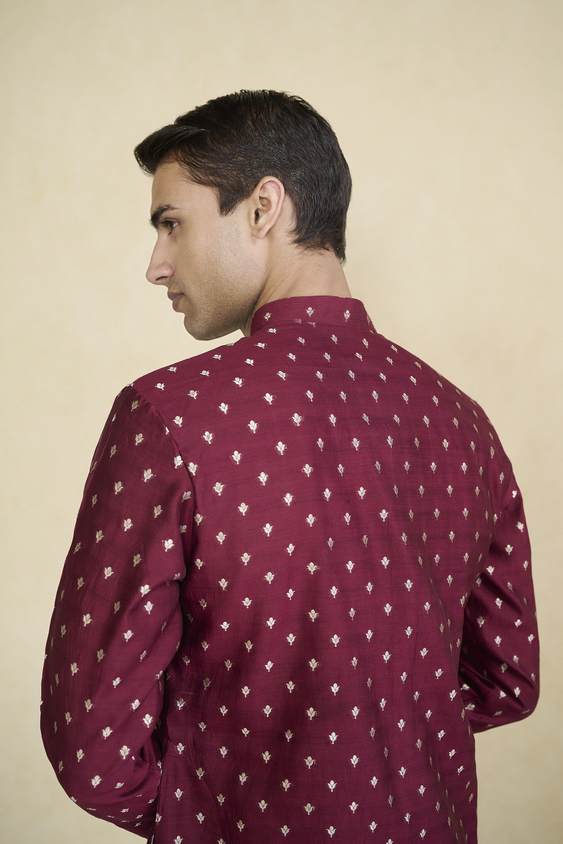 Zamurad Handwoven Benarasi Silk Kurta - Plum, Plum, image 5