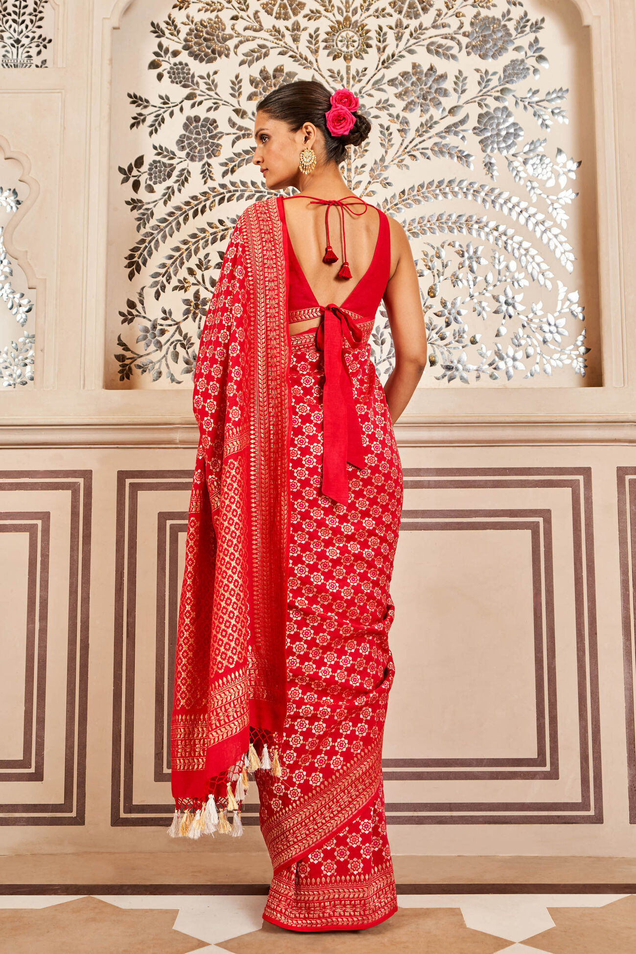 Ridah Benarasi Saree - Red, Red, image 4