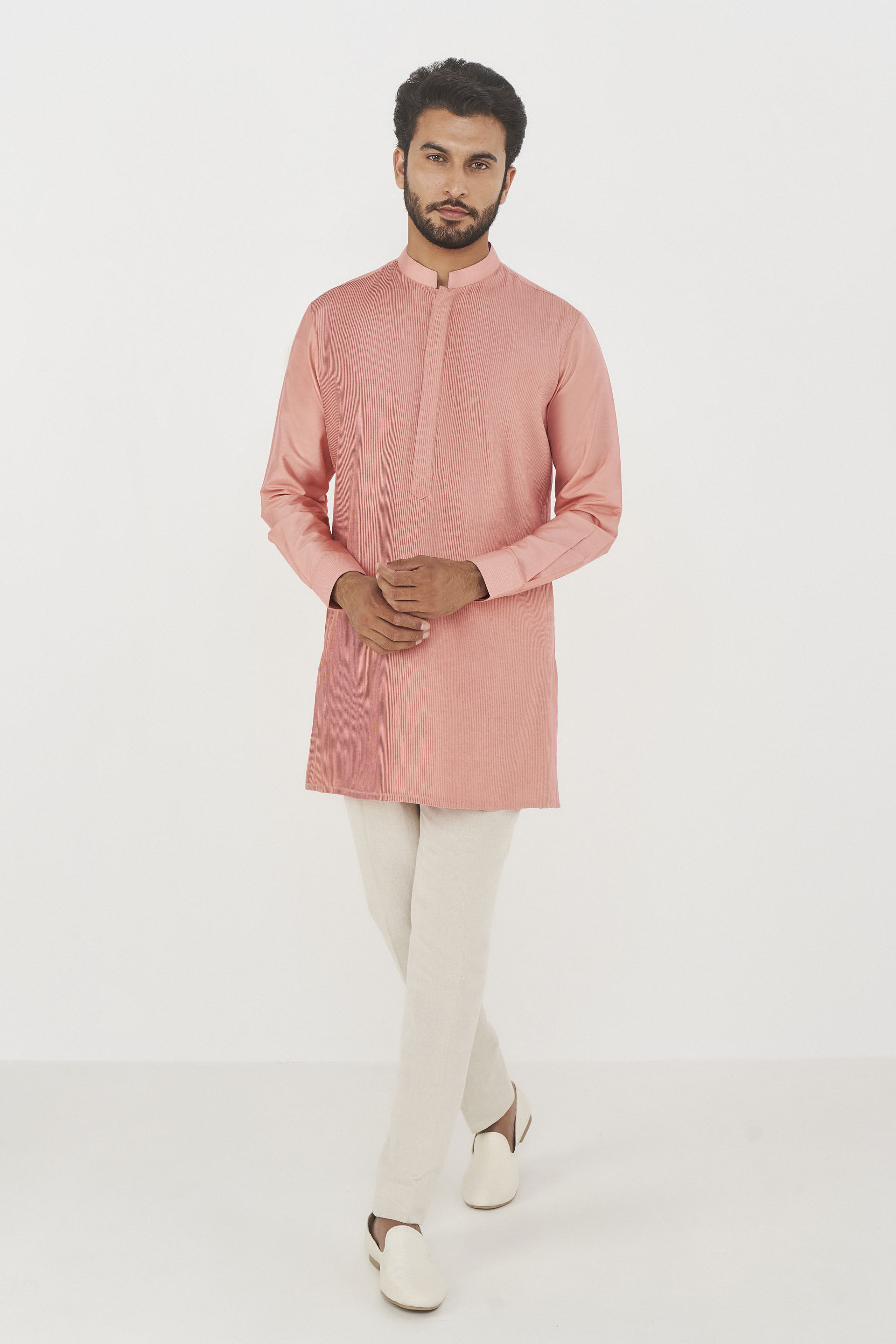 Daksh Silk Kurta - Pink