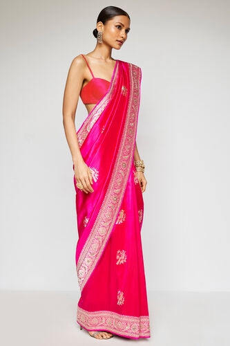 Malavika Benarasi Silk Embroidered Saree - Pink, Pink, image 3