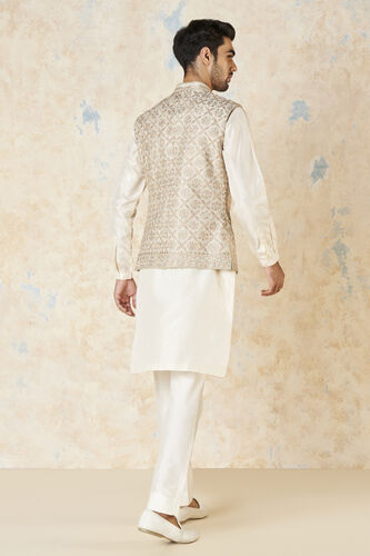 Rayan Embroidered Silk Nehru Jacket - Ivory, Ivory, image 3