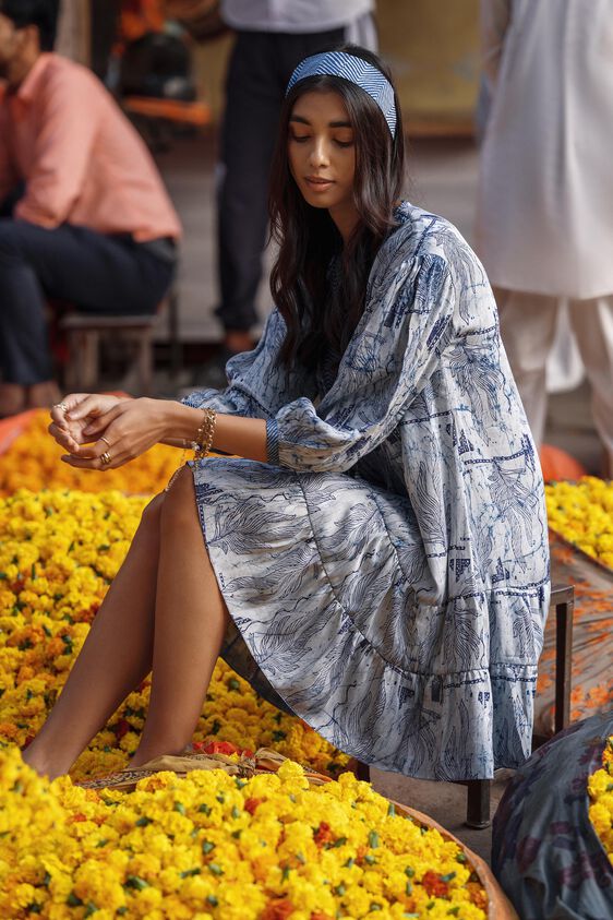Kohinoor Tiered Dress, Indigo, image 4