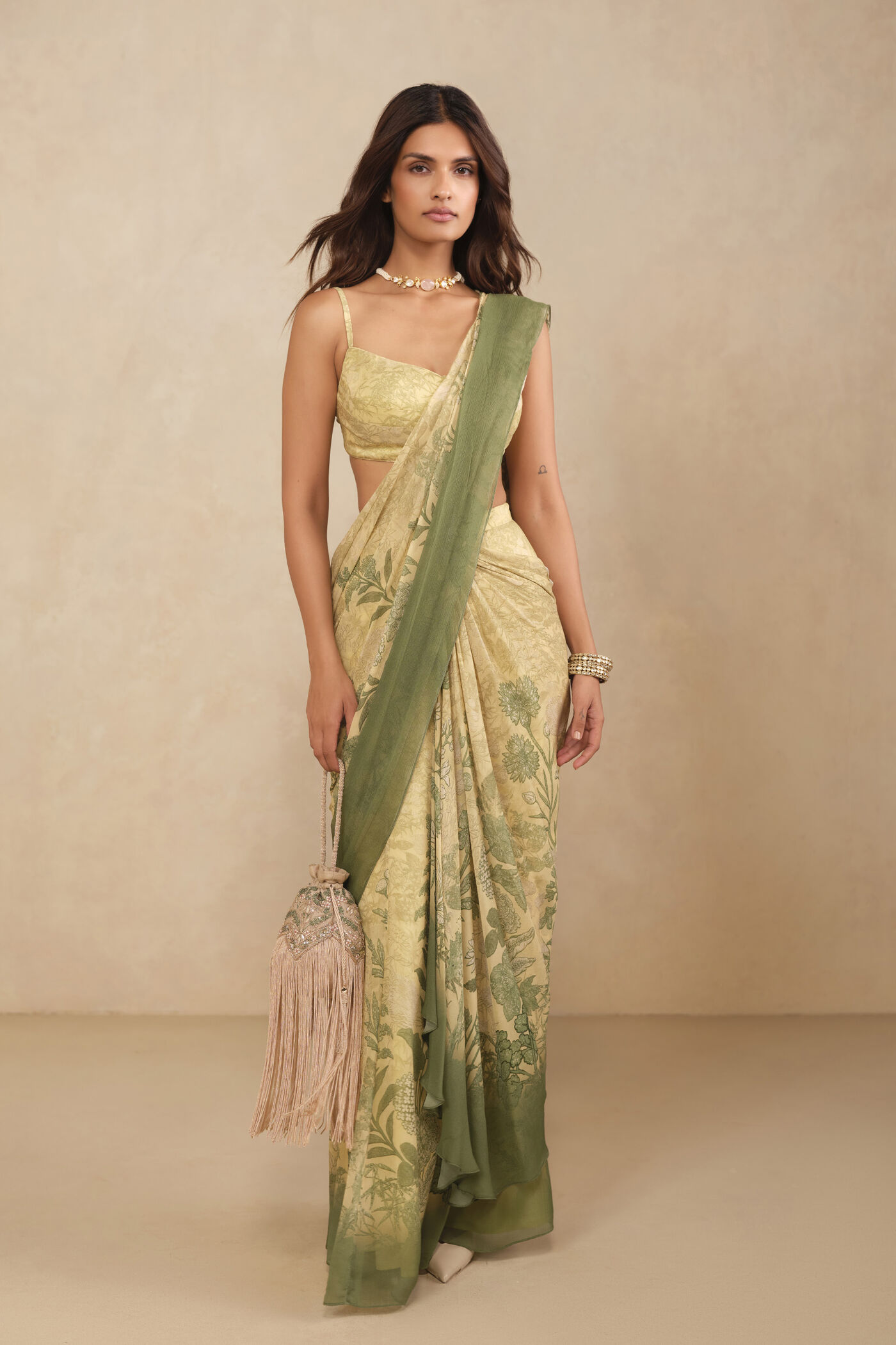 Esma Pre-draped Saree - Yellow