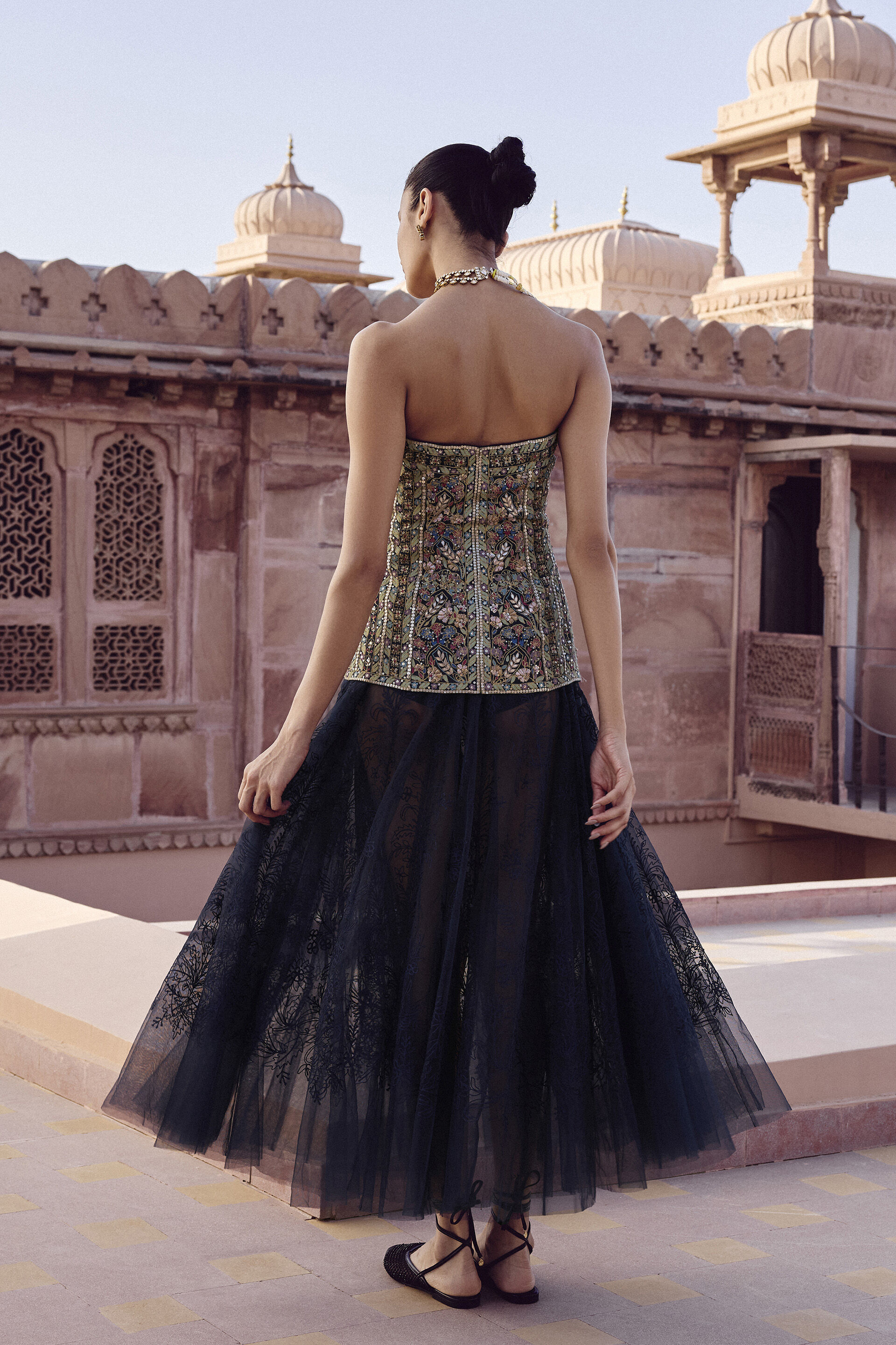 Alesha Embroidered Skirt Set - Navy Blue